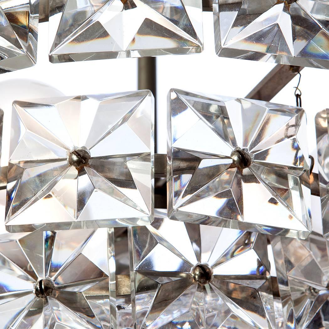 Mid-Century Modern 1960s Crystal and Chrome Seven-Light Chandelier by Kinkeldey