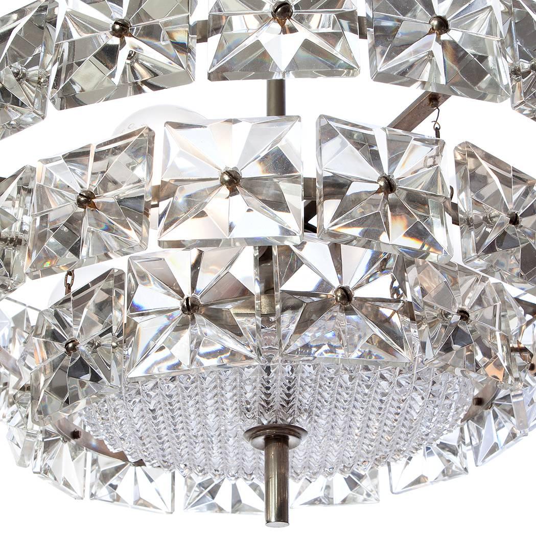 1960s Crystal and Chrome Seven-Light Chandelier by Kinkeldey In Excellent Condition In Amsterdam, NH