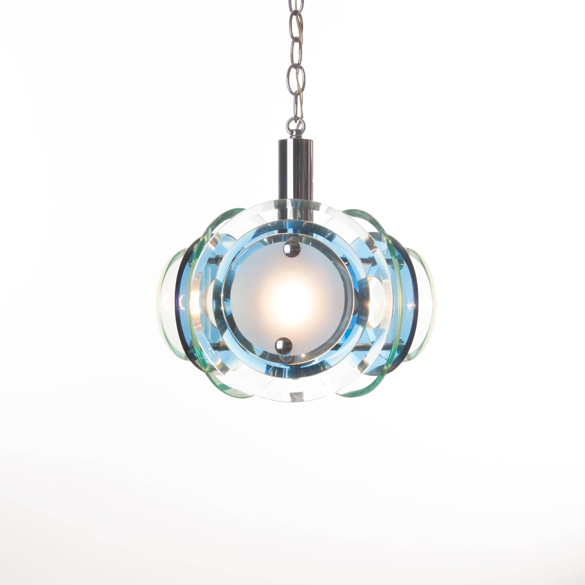 20th Century 1970s Chrome and Glass Pendant Attributed to Veca For Sale