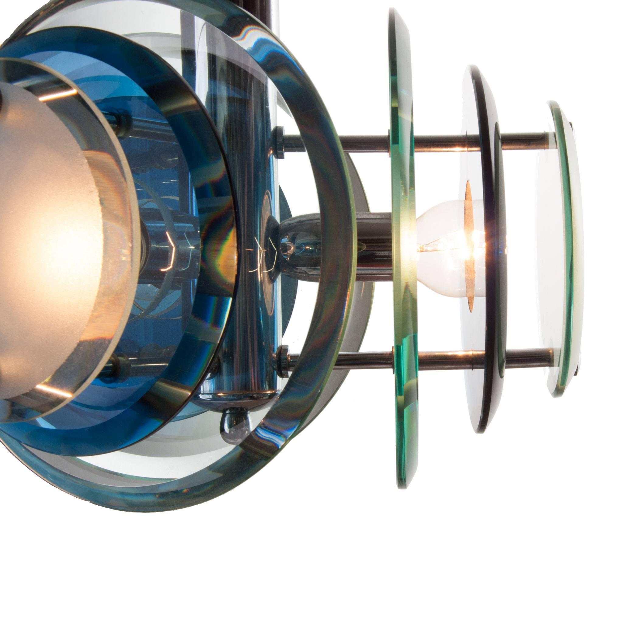 italien Lampe à suspension en chrome et verre des années 1970 attribuée à Veca en vente