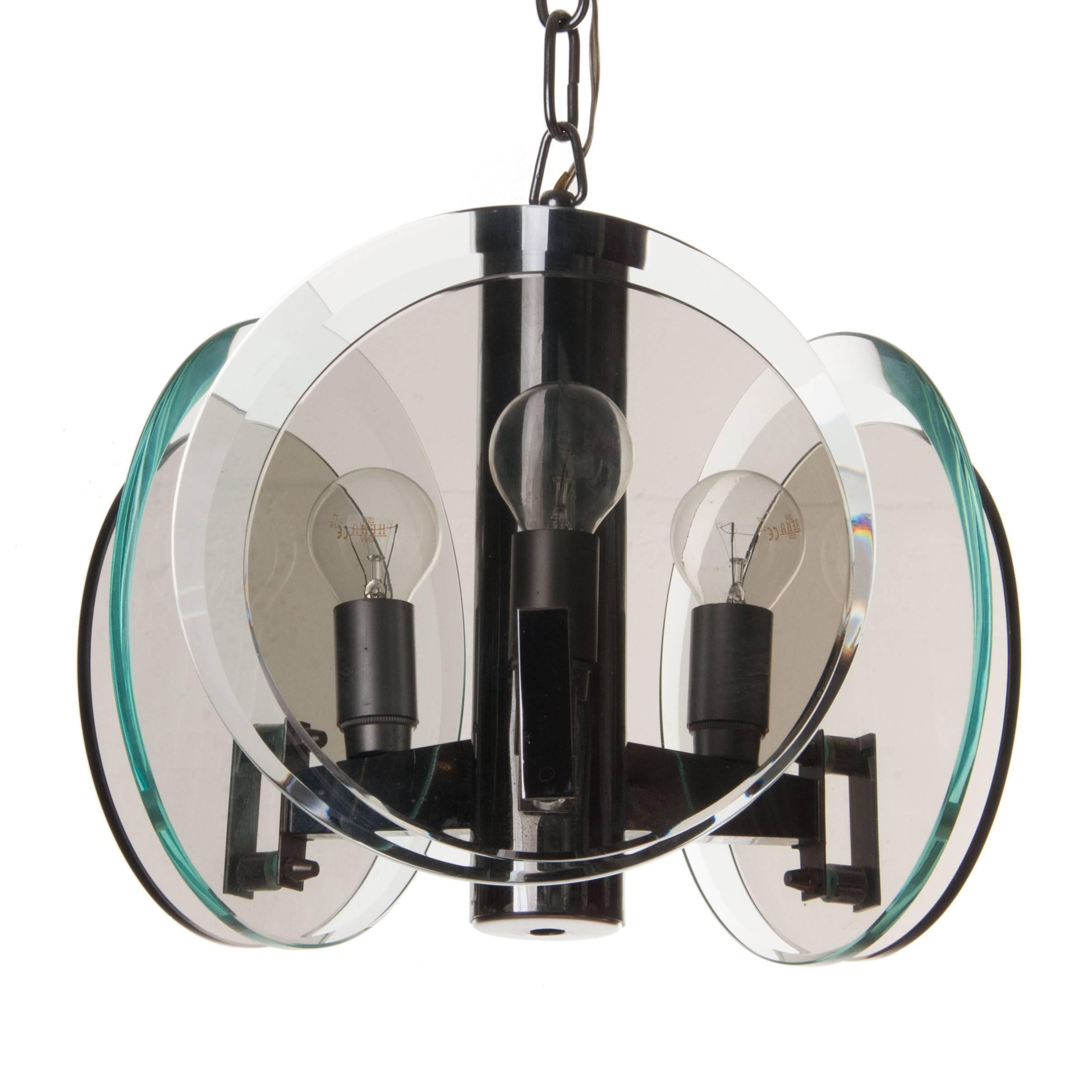 1970s Chrome and Glass Pendant Attributed to Veca In Good Condition For Sale In Schoorl, NL