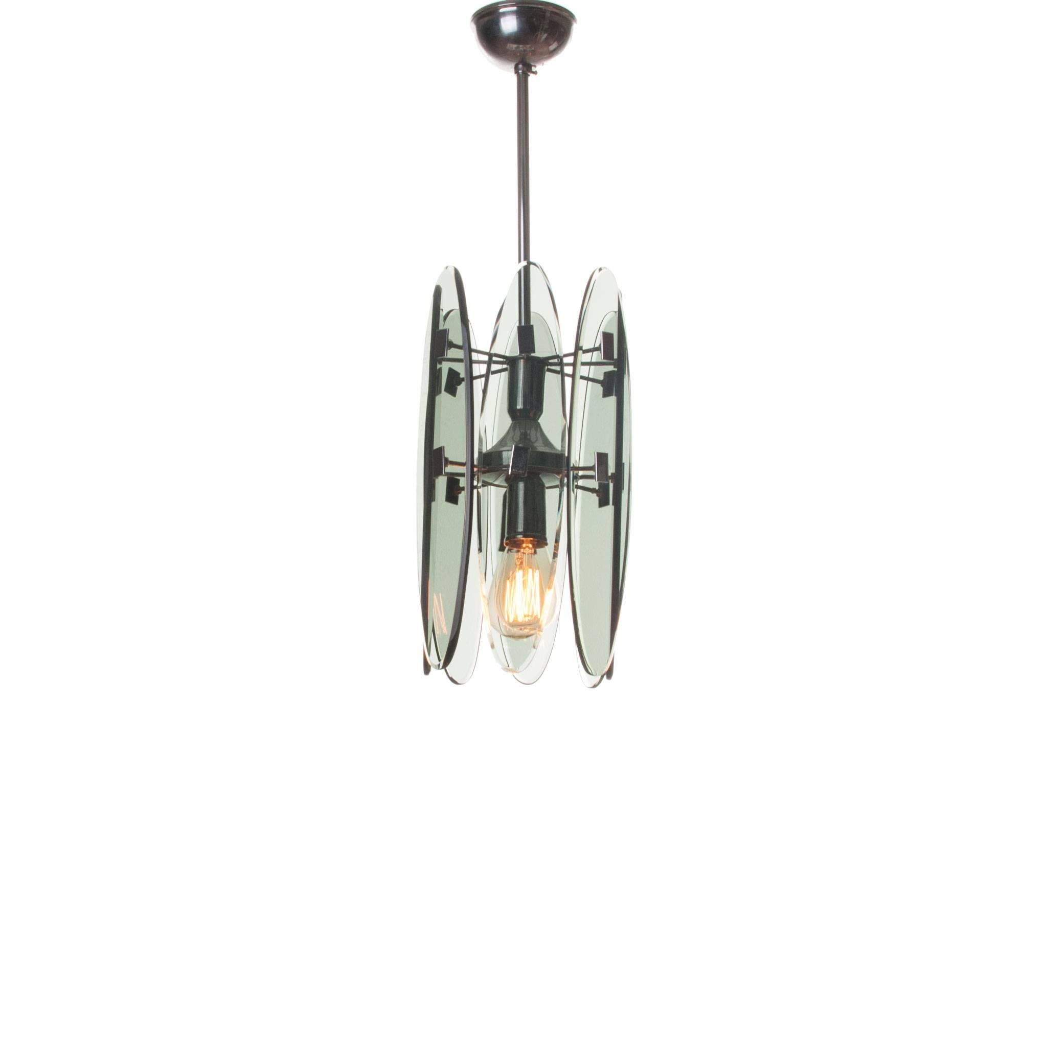 1970s Chrome and Glass Pendant Attributed to Veca For Sale 1