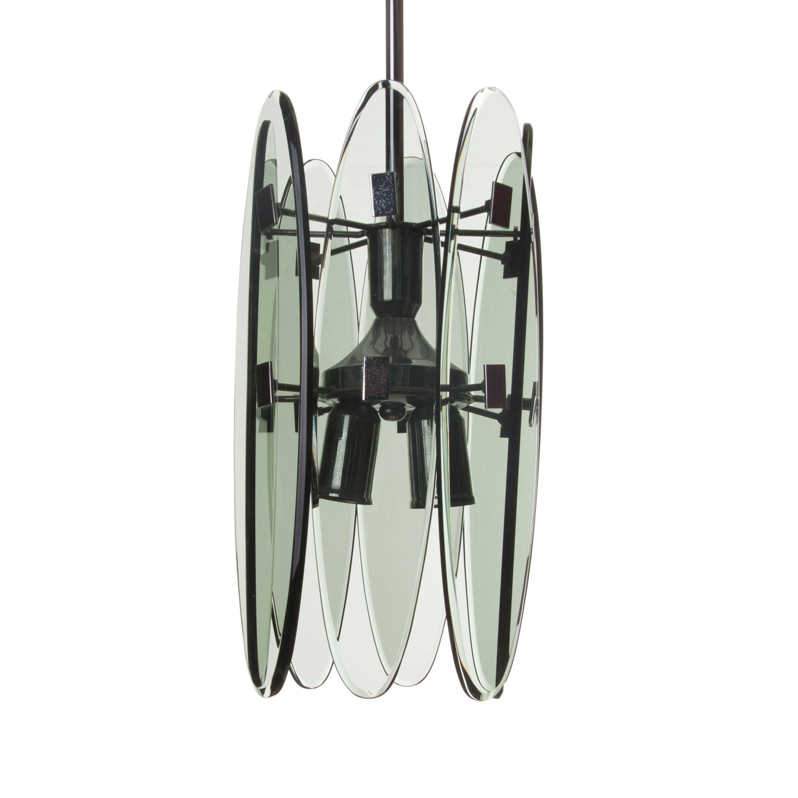 20th Century 1970s Chrome and Glass Pendant Attributed to Veca For Sale