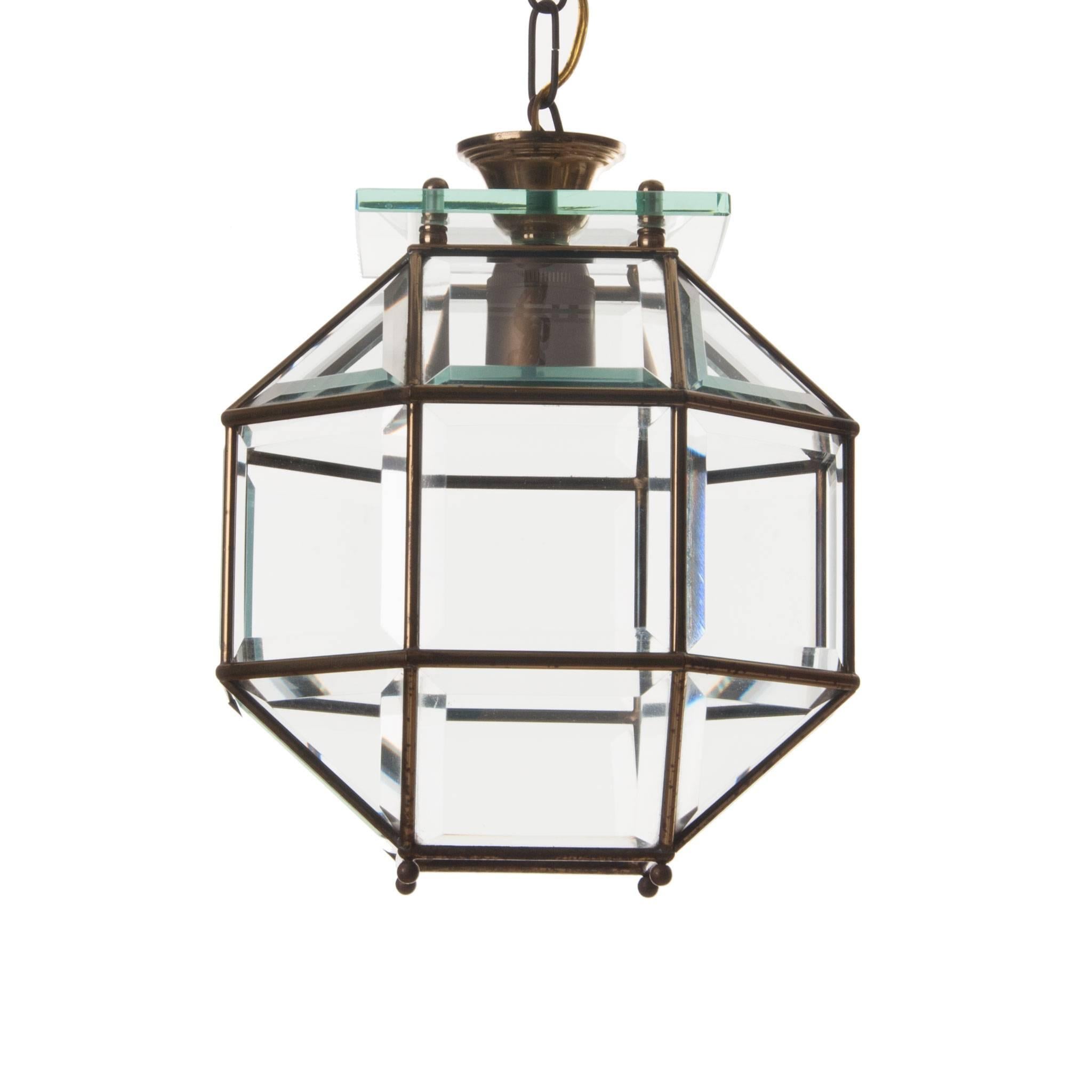 1950s Glass and Brass Lantern Attributed to Fontana Arte In Good Condition For Sale In Amsterdam, NH