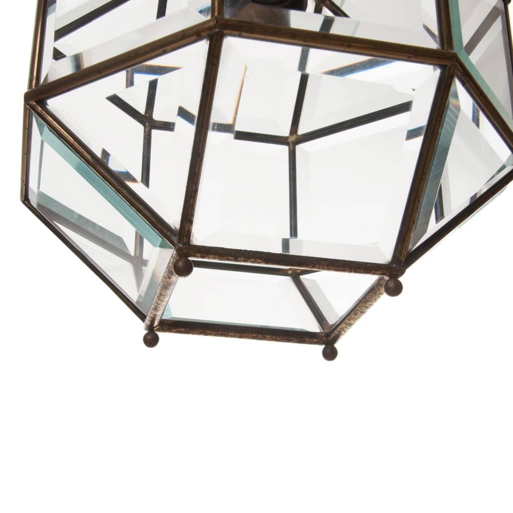 Mid-Century Modern 1950s Glass and Brass Lantern Attributed to Fontana Arte For Sale