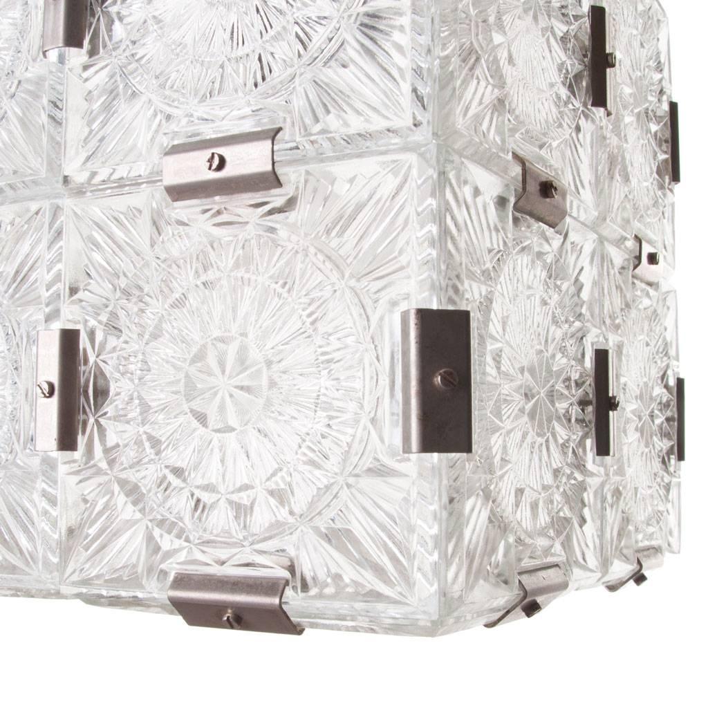 1960s Cubic Glass and Steel Pendant Light by Designer J.T Kalmar For Sale 3