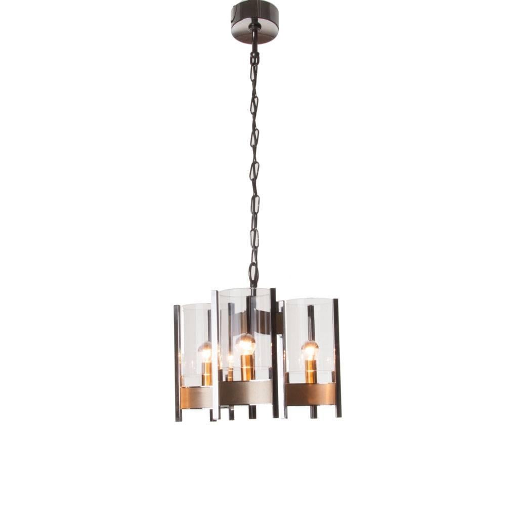 1970s Chrome, Brushed Brass and Glass Chandelier by Sciolari For Sale 2
