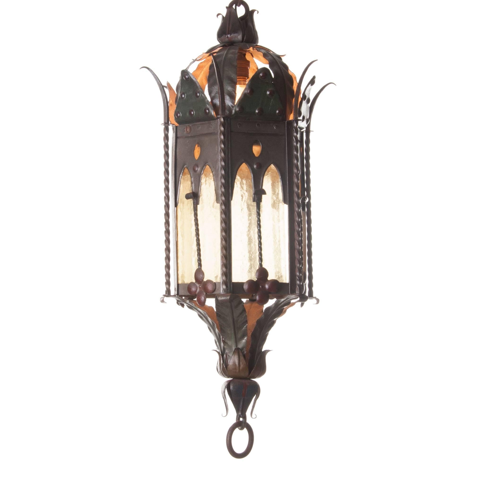 Spanish Glass and Wrought Iron Lantern