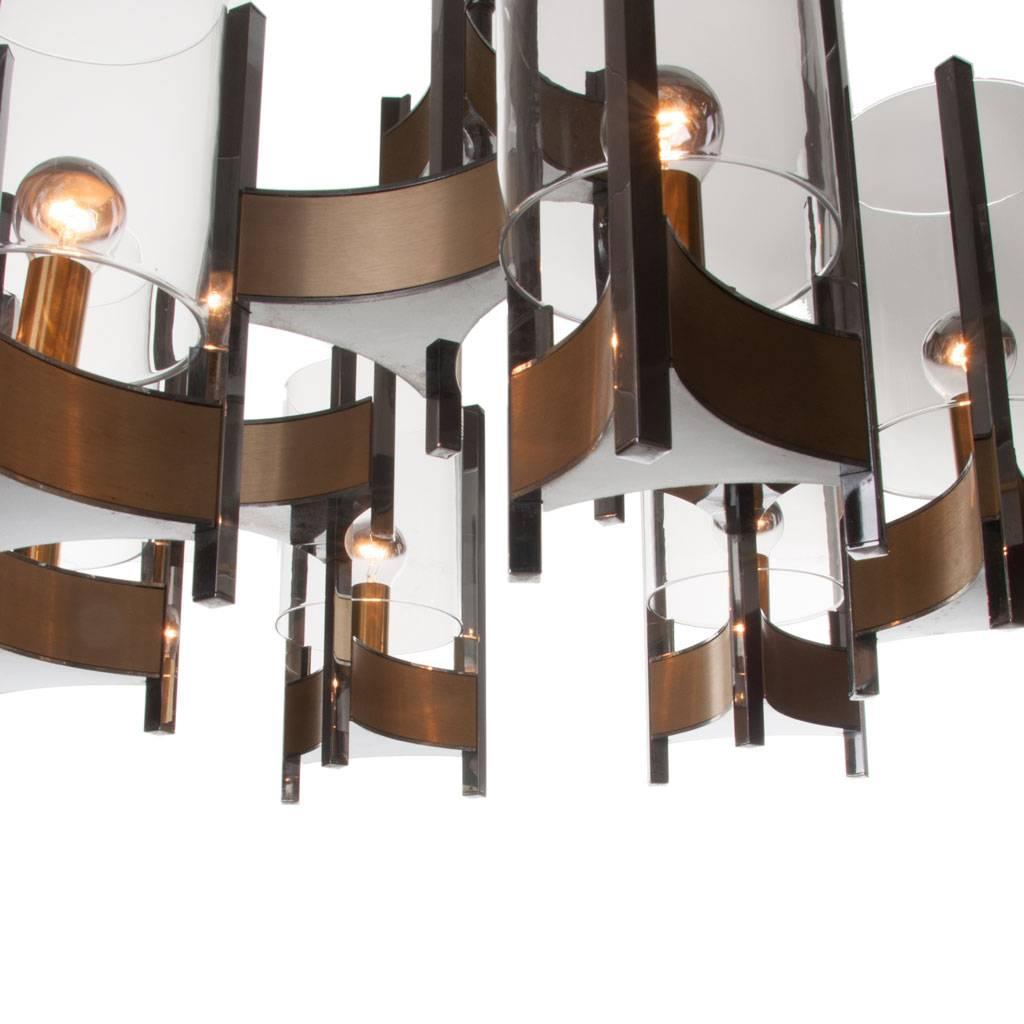 1960s Six-Light Chrome and Glass Chandelier by Gaetano Sciolari For Sale 2