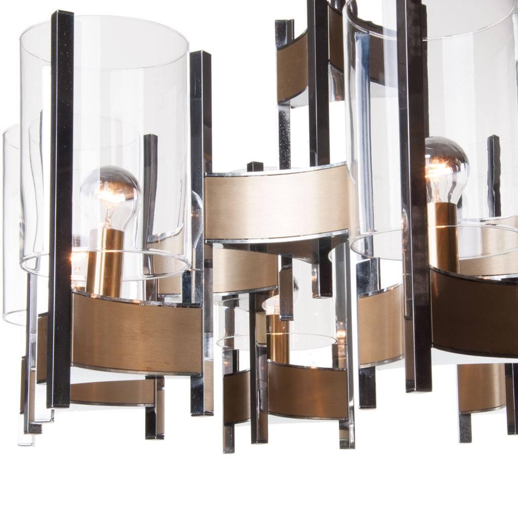 1960s Six-Light Chrome and Glass Chandelier by Gaetano Sciolari For Sale 1