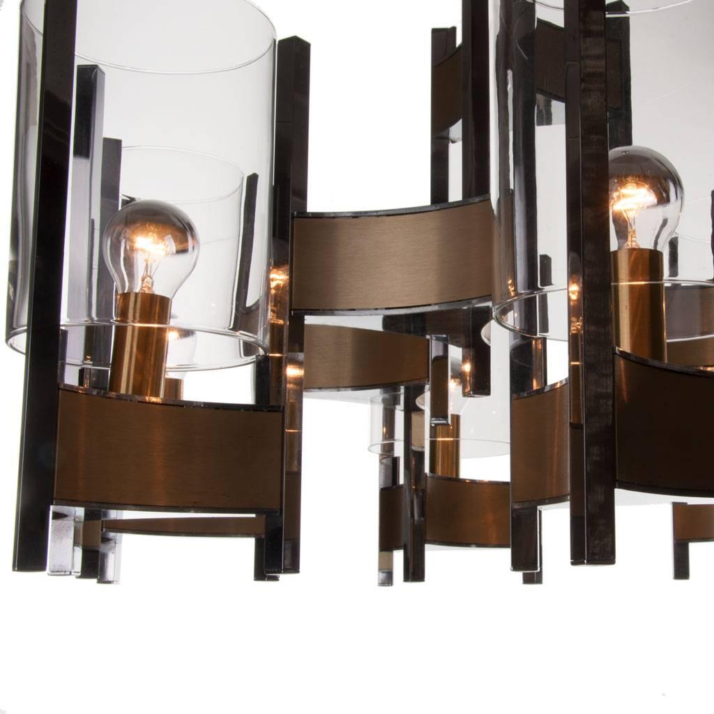 1960s Six-Light Chrome and Glass Chandelier by Gaetano Sciolari In Good Condition For Sale In Schoorl, NH