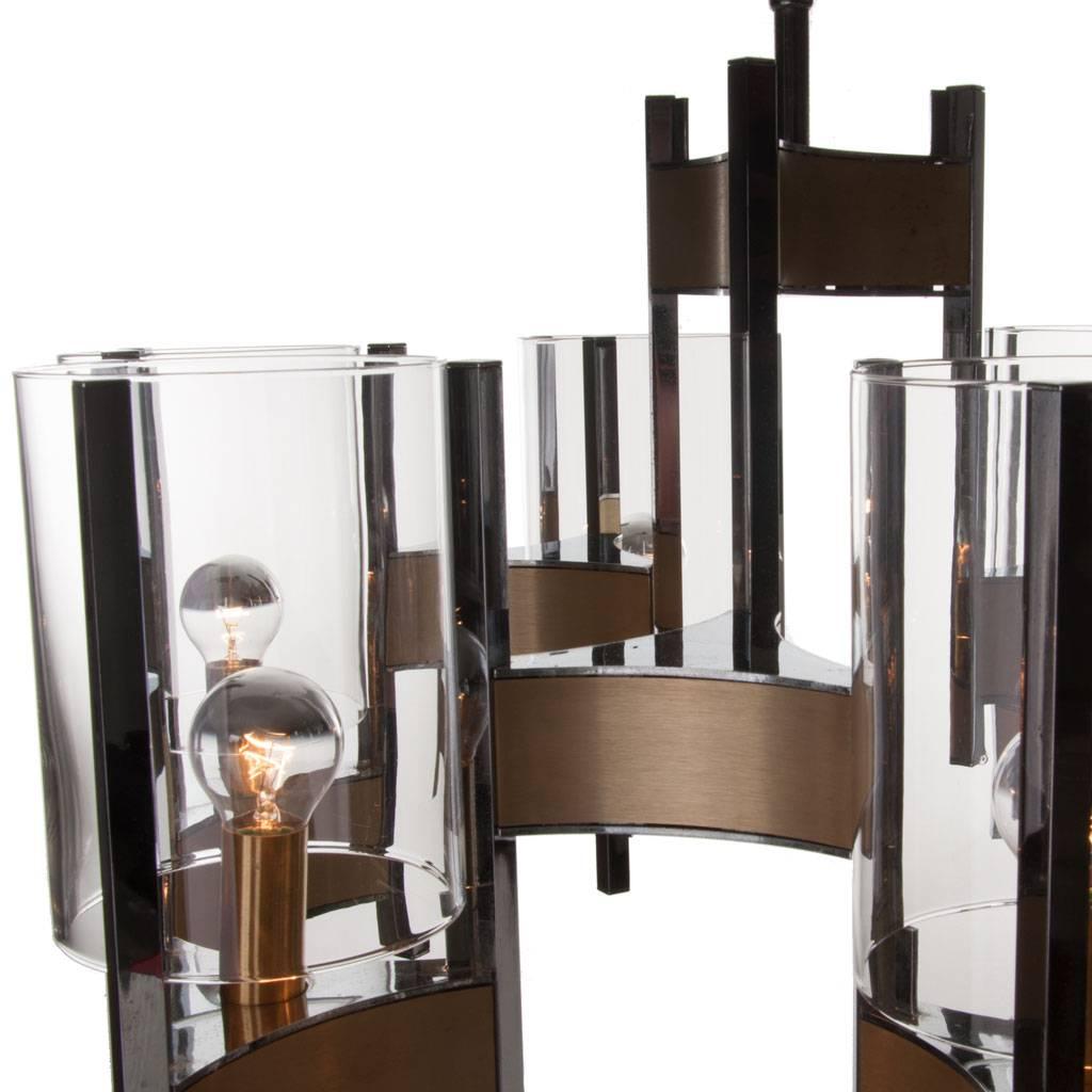 1960er Sechs-Licht-Kronleuchter aus Chrom und Glas von Gaetano Sciolari (20. Jahrhundert) im Angebot