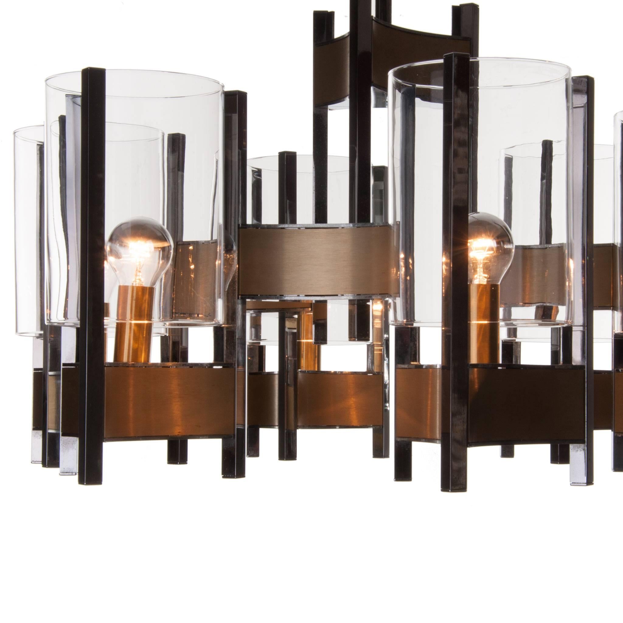 1960s Six-Light Chrome and Glass Chandelier by Gaetano Sciolari For Sale 4