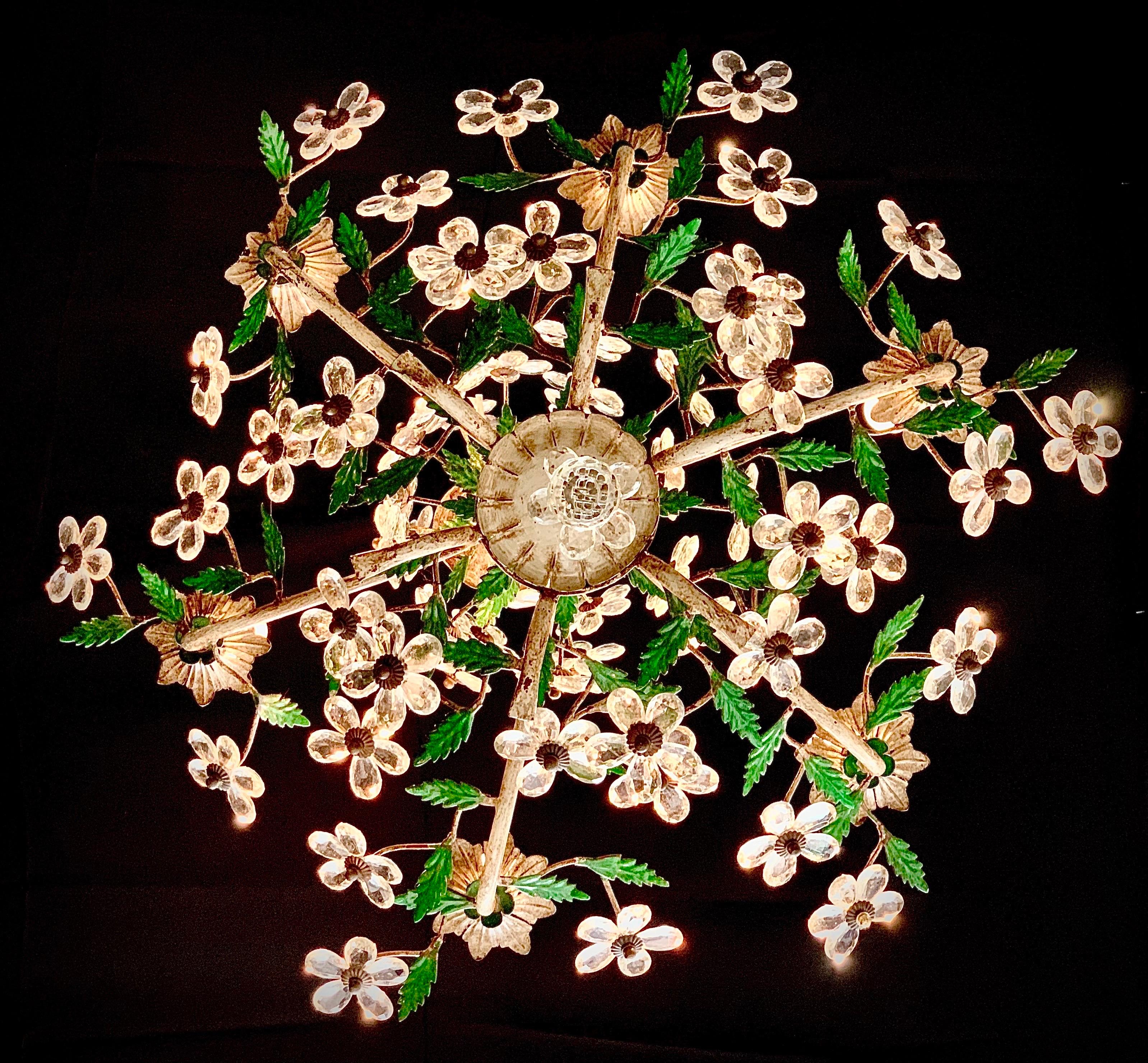 1950s Six-Light Italian Crystal & Brass Chandelier Attributed to Maison Baguès 1