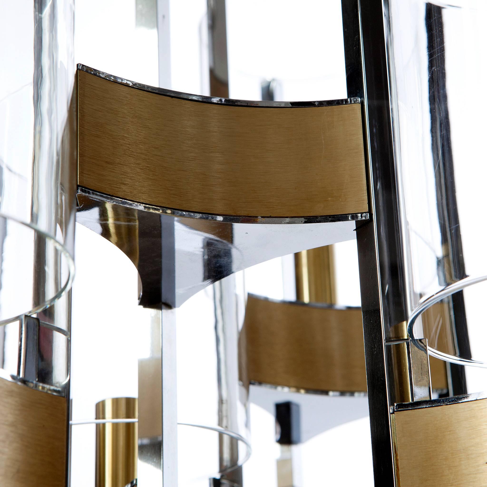 Kronleuchter mit 9 Lichtern aus Chrom und Glas von Gaetano Sciolari aus den 1960er Jahren (Moderne der Mitte des Jahrhunderts) im Angebot