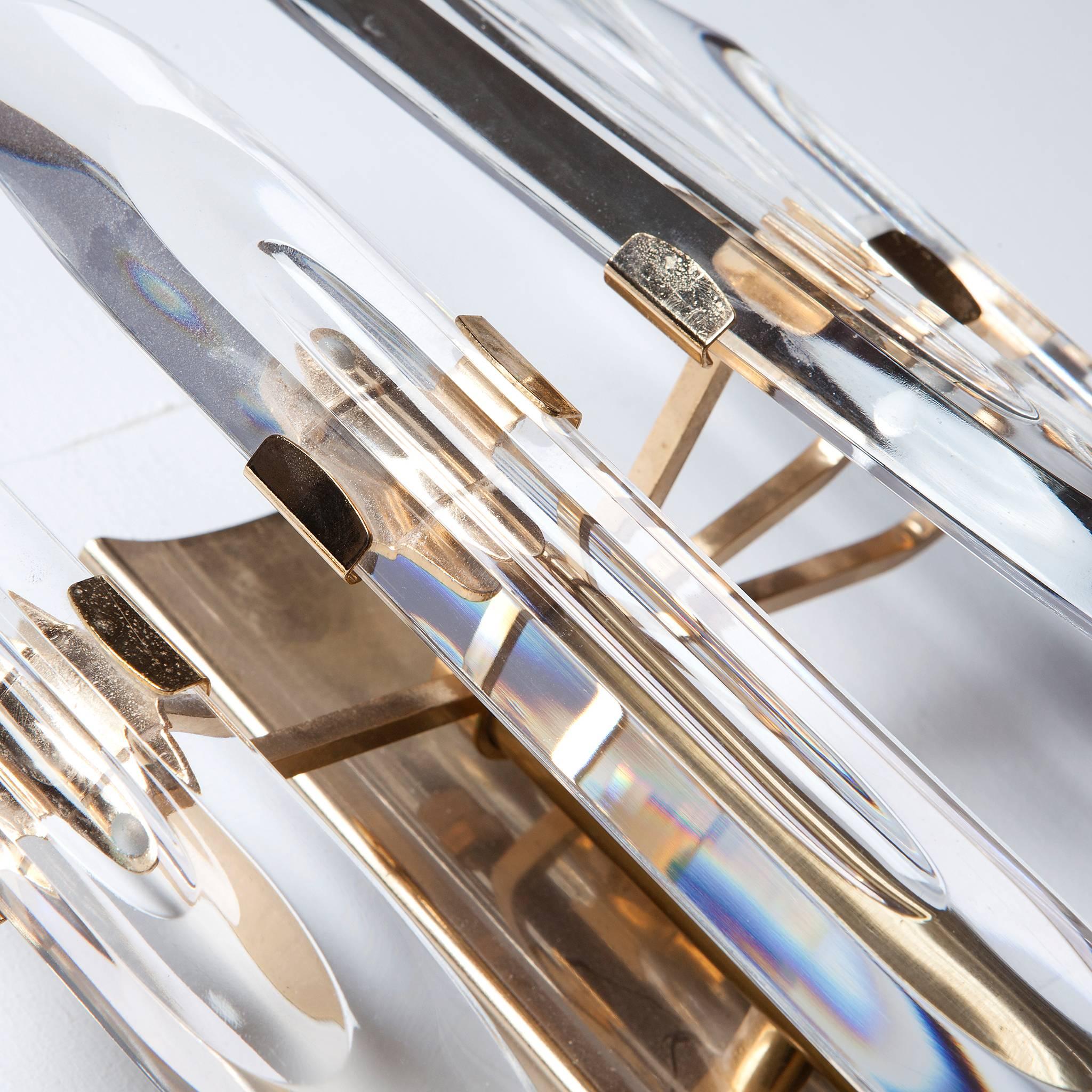 Mid-Century Modern 1960s Gaetano Sciolari One-Light Brass and Glass Sconce