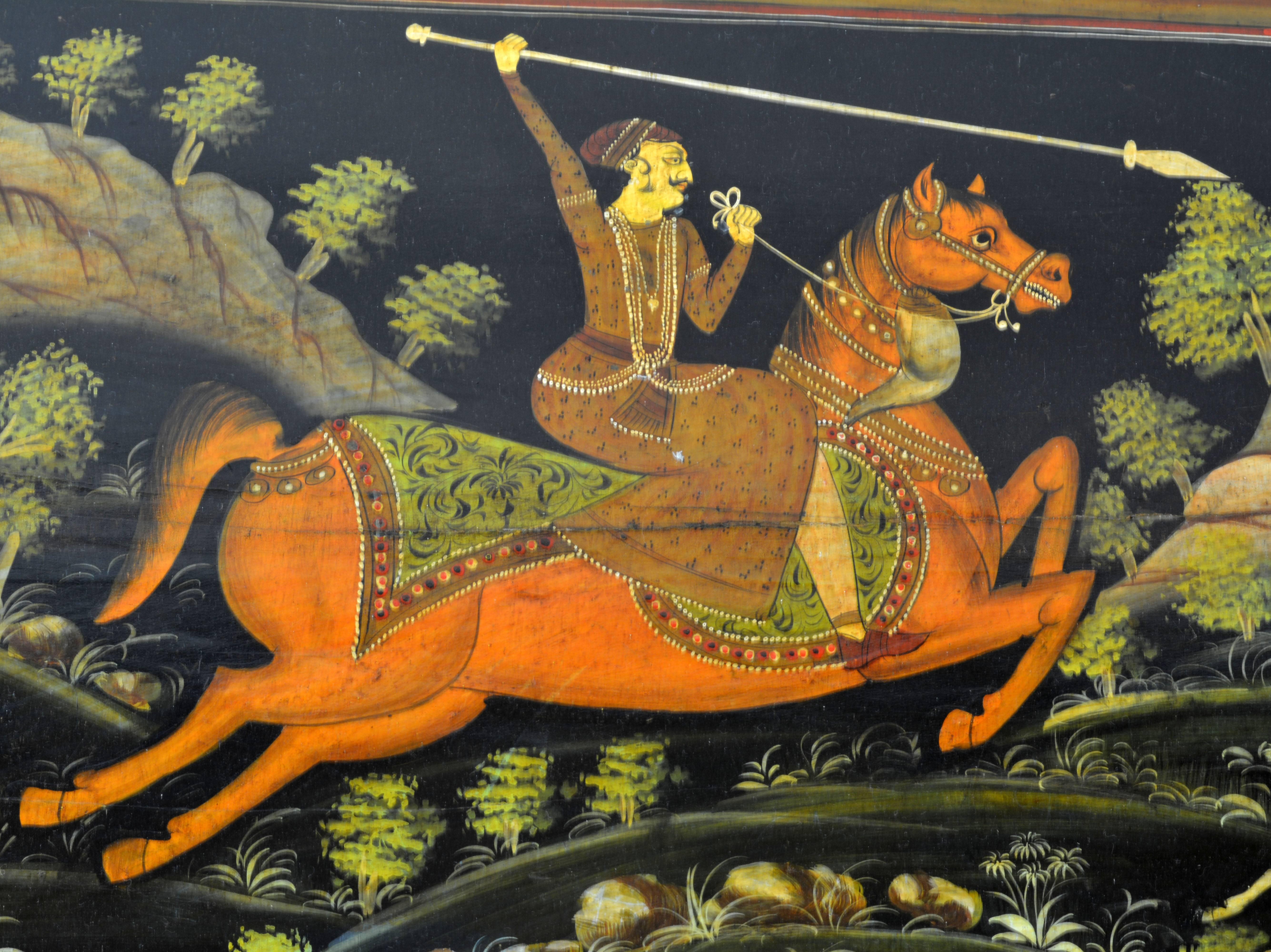 19th Century Likely North Indian Mughal School Painted Chest with Hunting Scenes 1