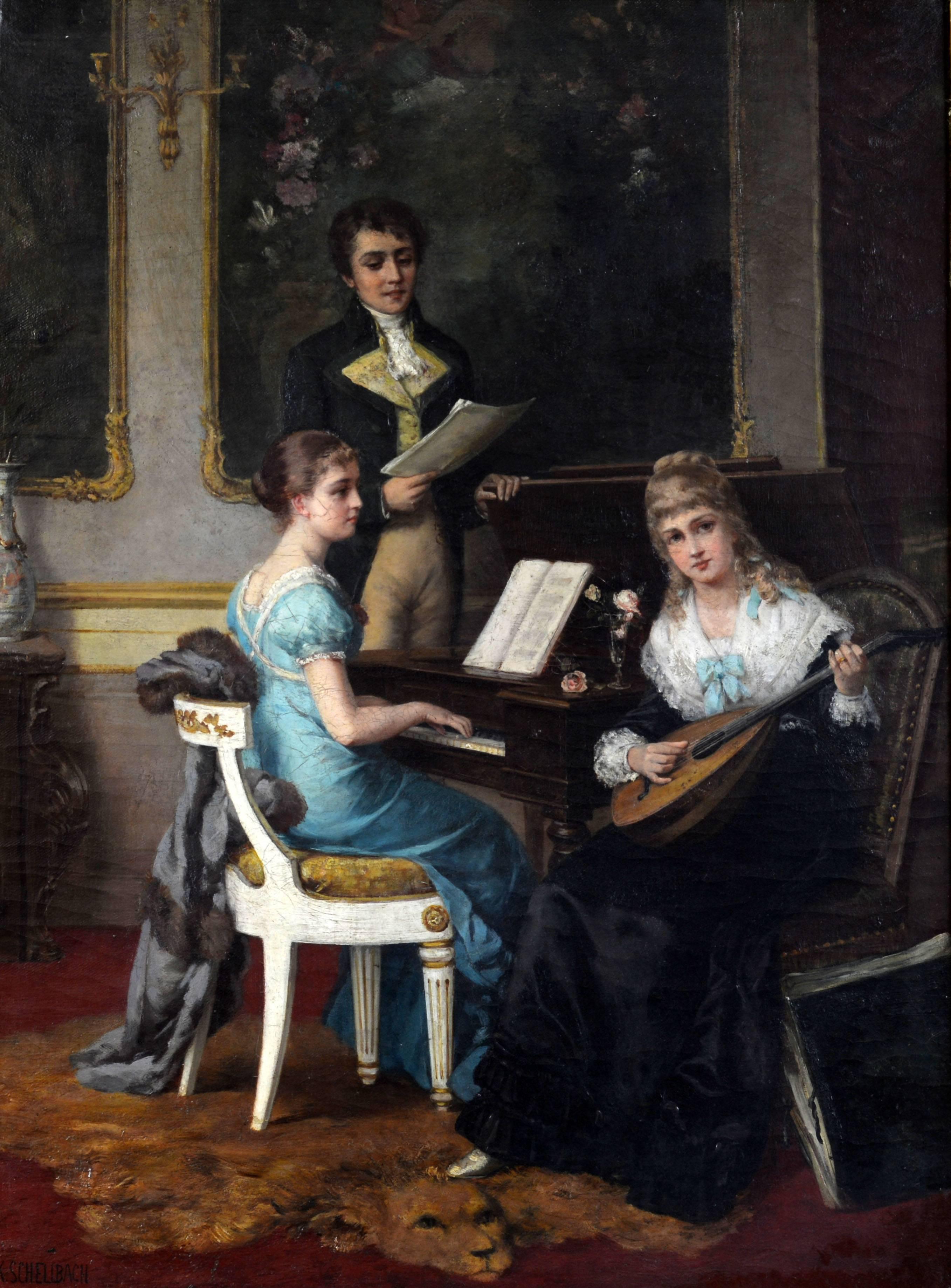 'The Music Hour' by Karl Schellbach, Carved Louis XVI Open Work