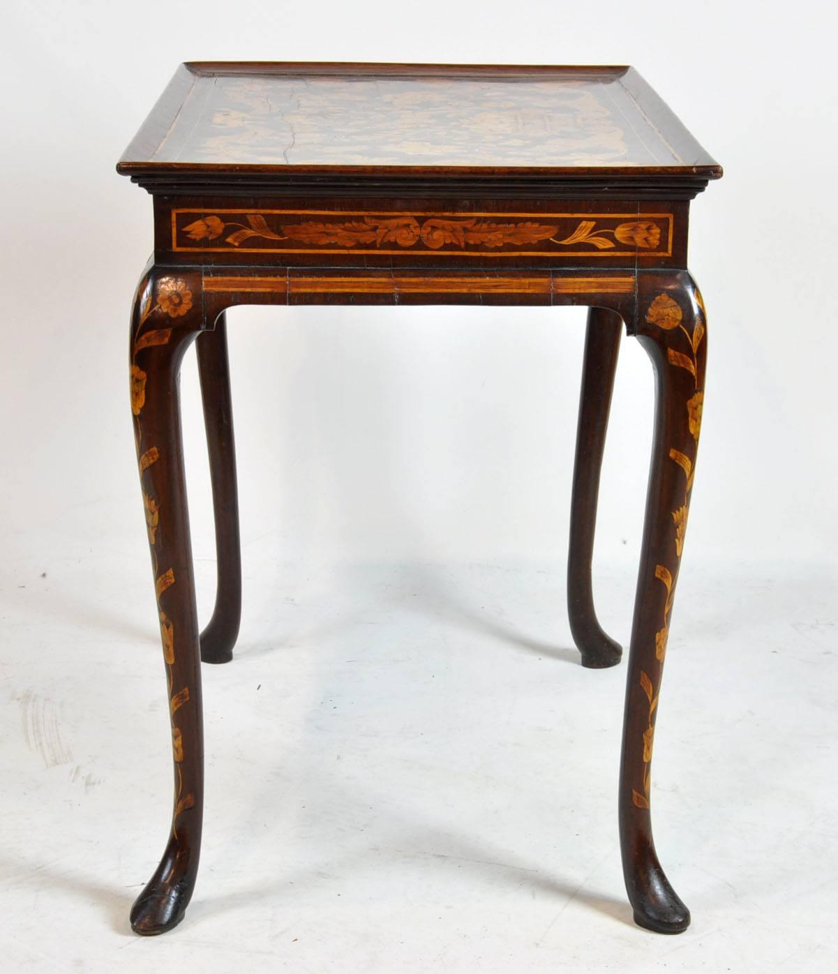 Inlay 18th Ct. Dutch Marquetry Queen Anne Style Tea Table