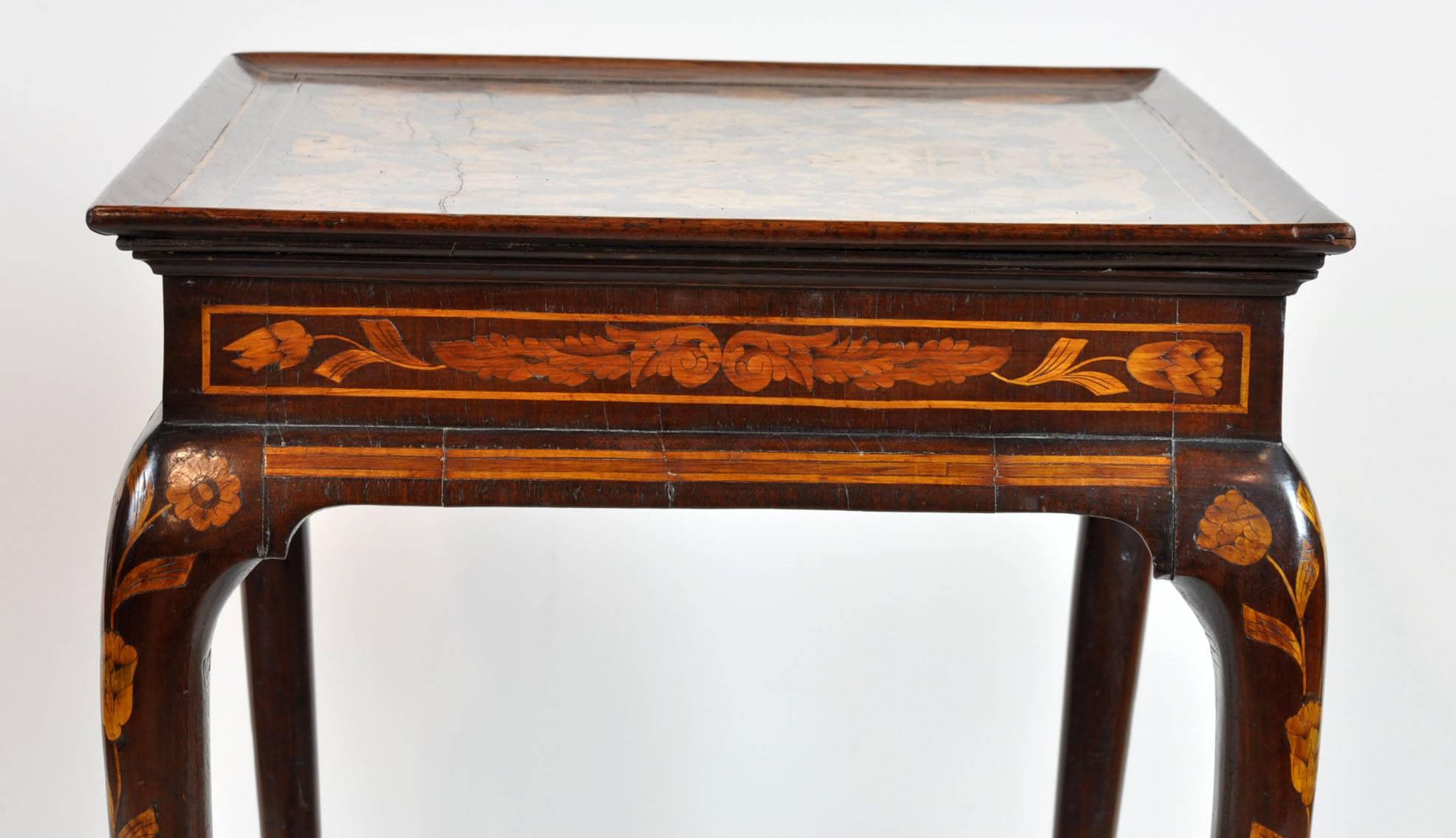 18th Ct. Dutch Marquetry Queen Anne Style Tea Table In Good Condition In Ft. Lauderdale, FL