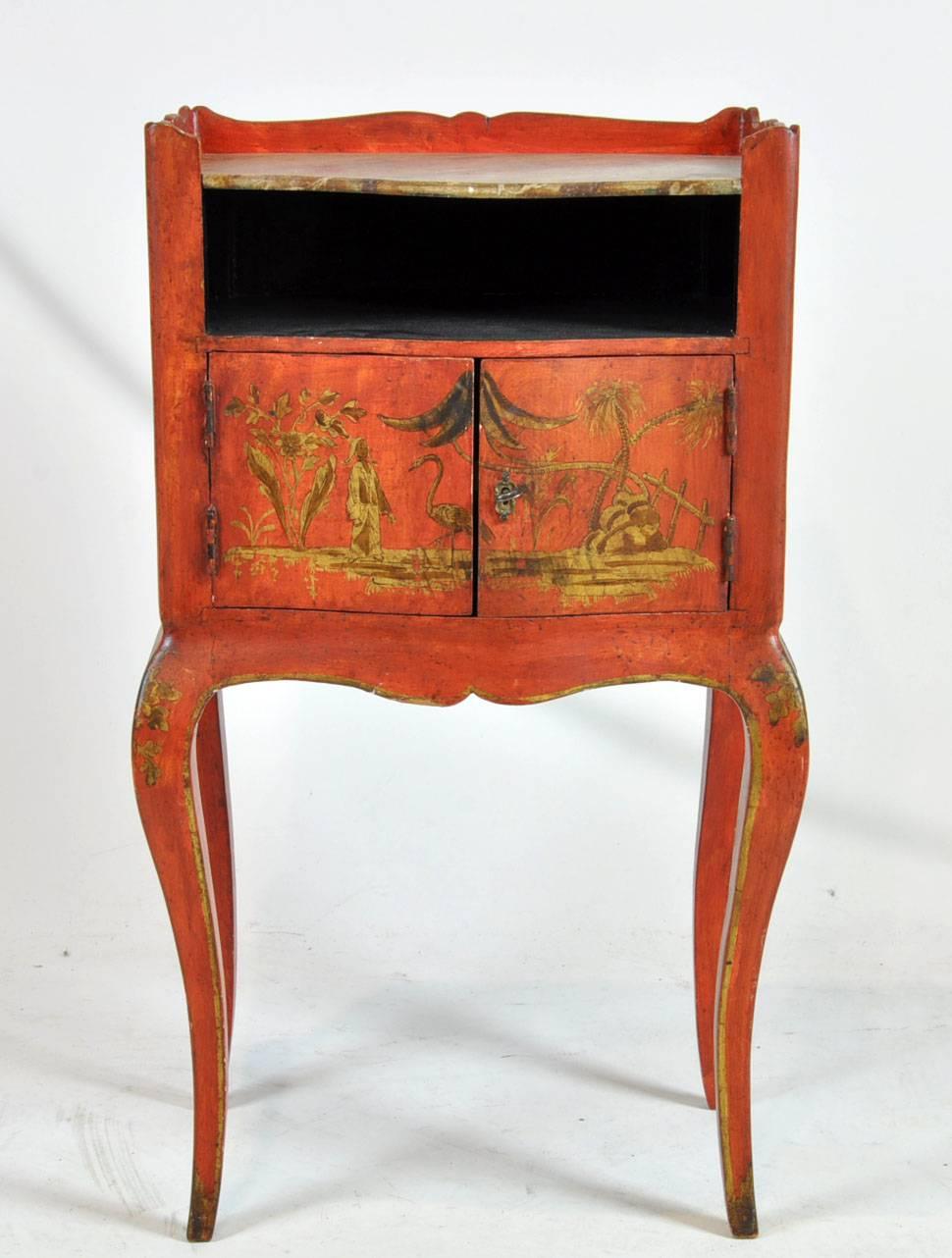 Chinese paint decorated. French provincial period. Faux marble-top. Great look.