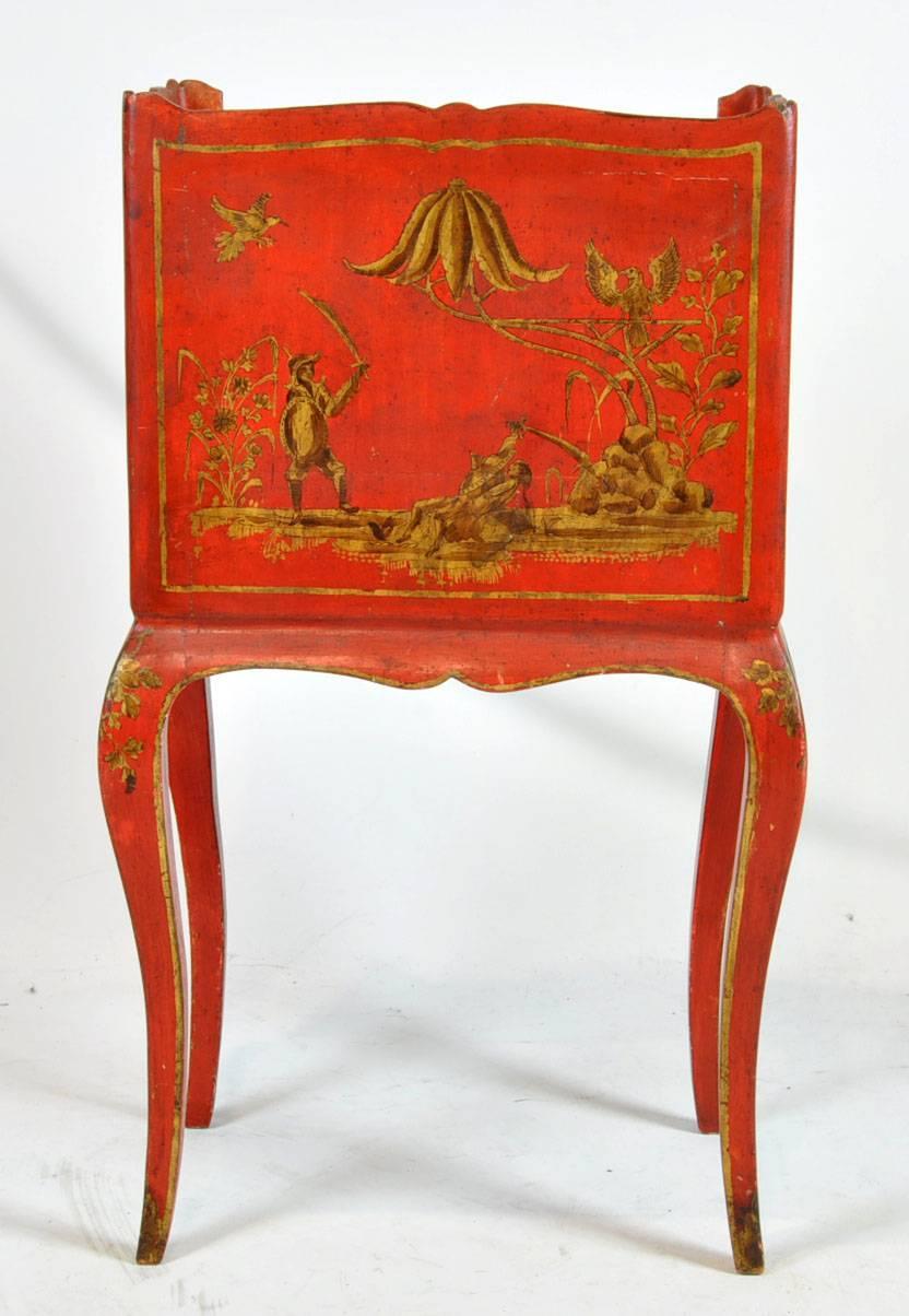 French Provincial 19th Century French Red Chinese Decorated Faux Marble-Top Table