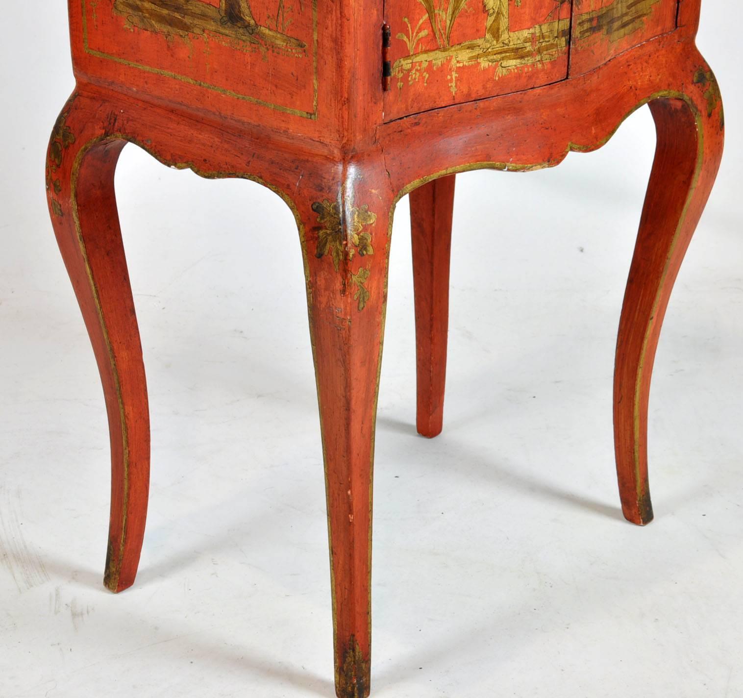 19th Century French Red Chinese Decorated Faux Marble-Top Table 1