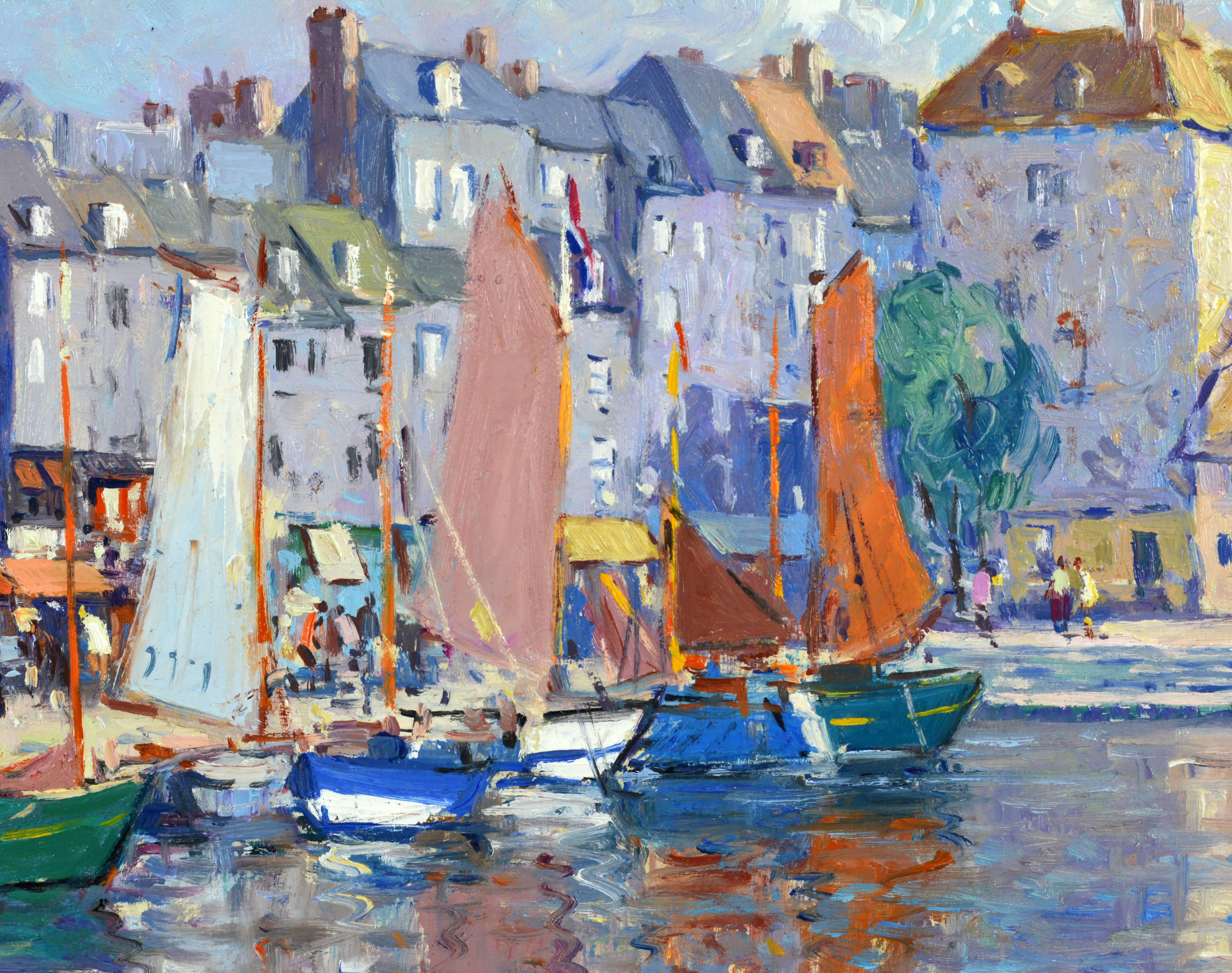 Contemporary 'Honfleur Harbor' Luminous Impressionist Work by Niek van der Plas Dutch b. 1954