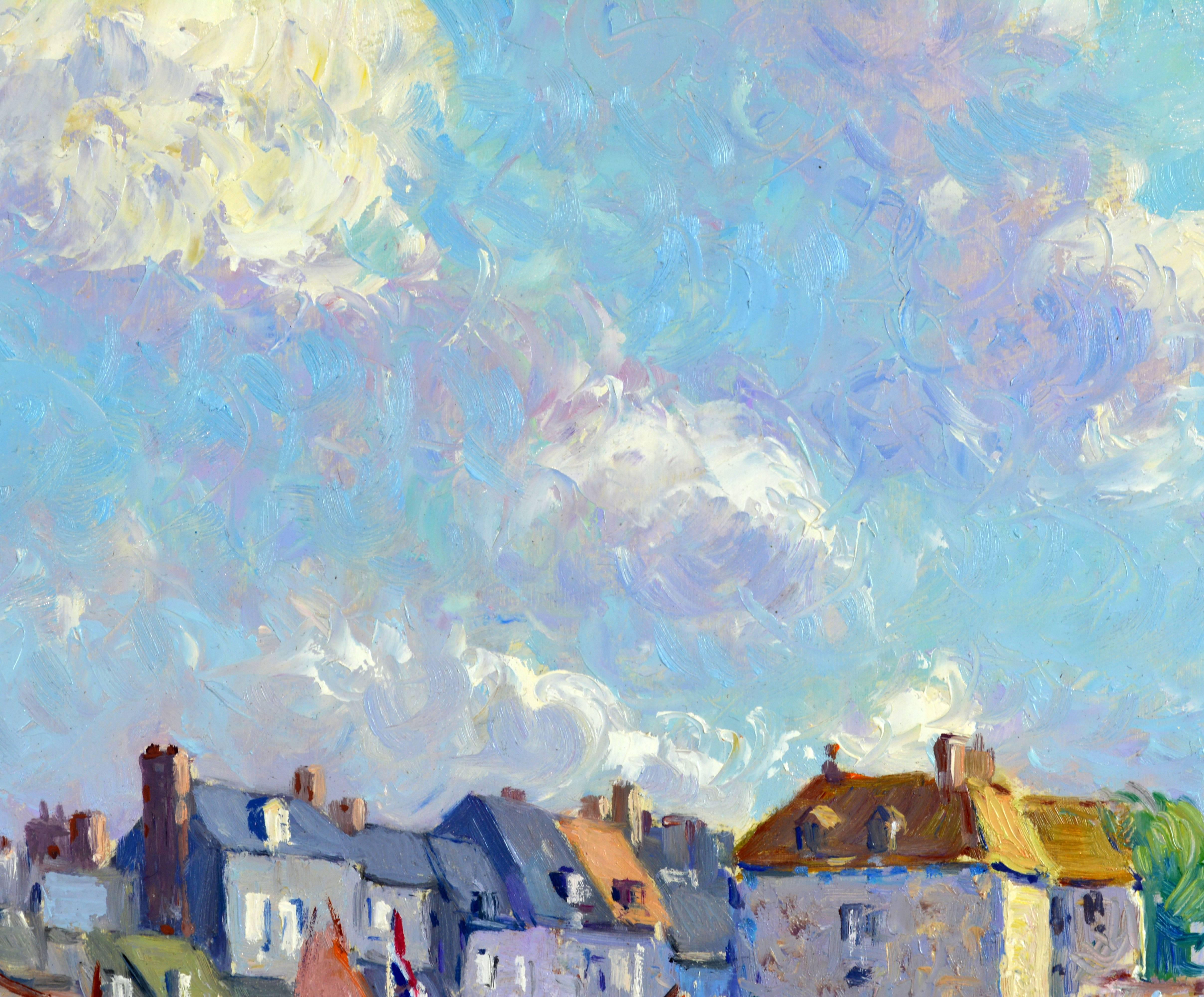 Painted 'Honfleur Harbor' Luminous Impressionist Work by Niek van der Plas Dutch b. 1954