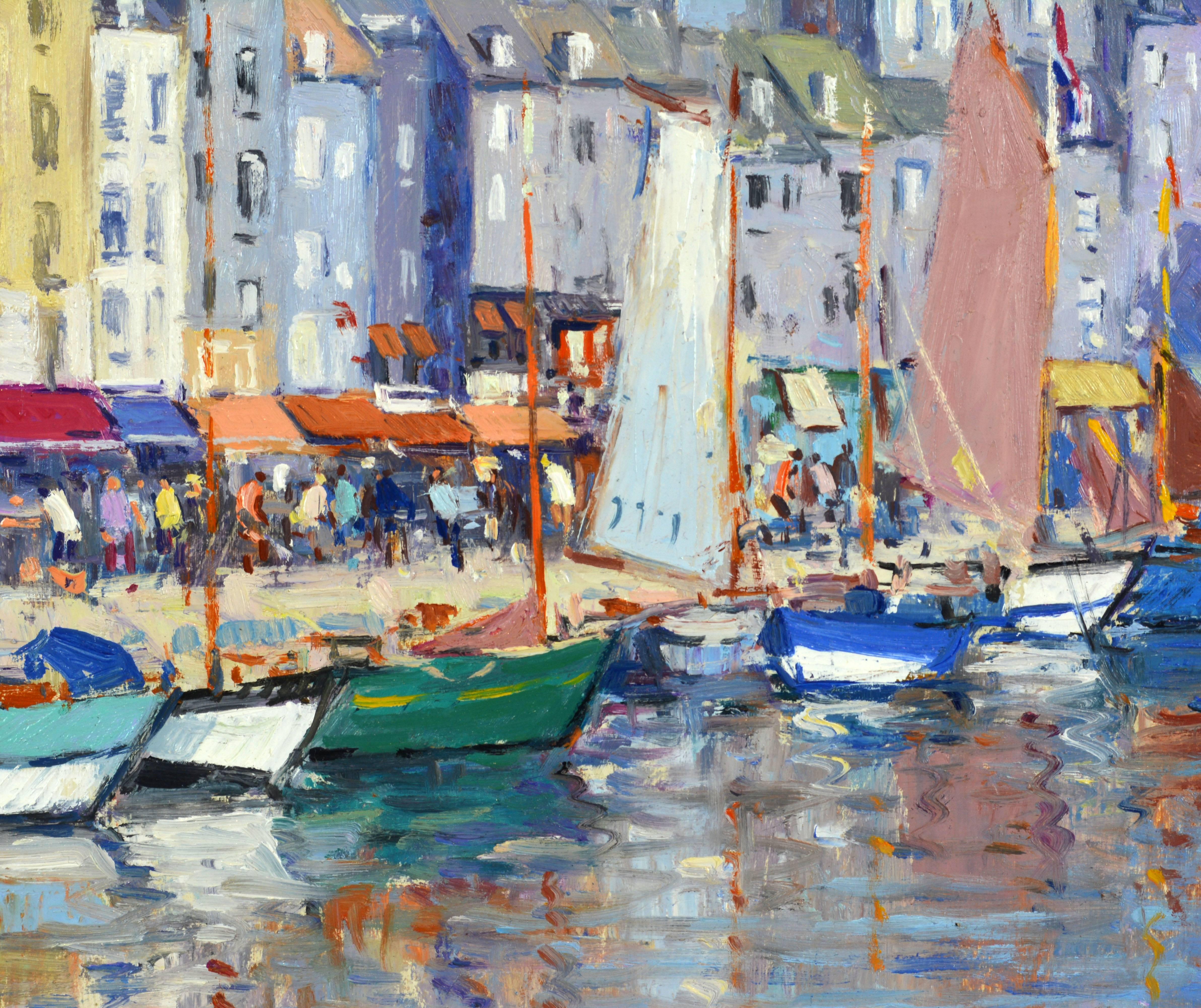 Wood 'Honfleur Harbor' Luminous Impressionist Work by Niek van der Plas Dutch b. 1954