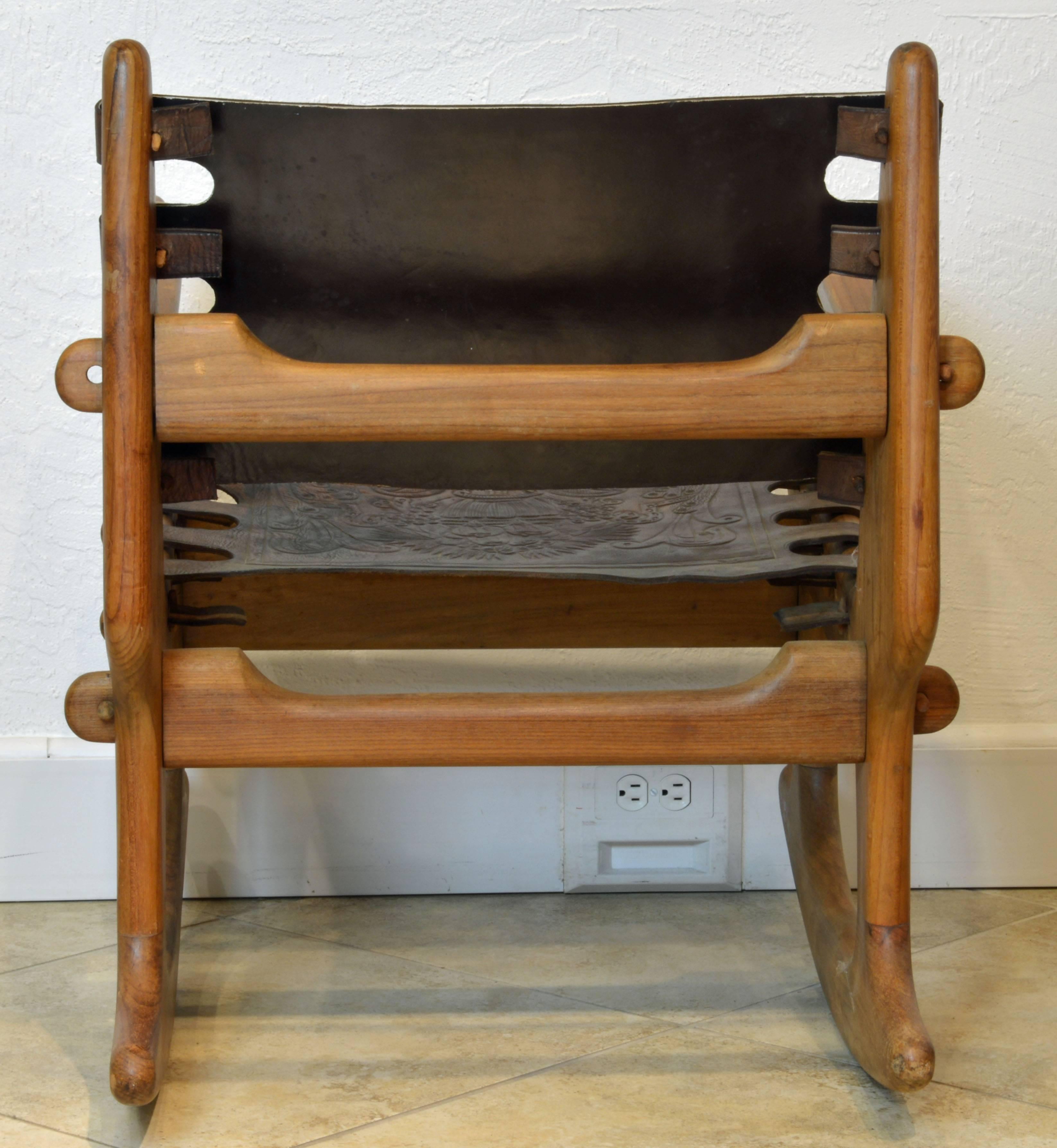 wood and leather rocking chair