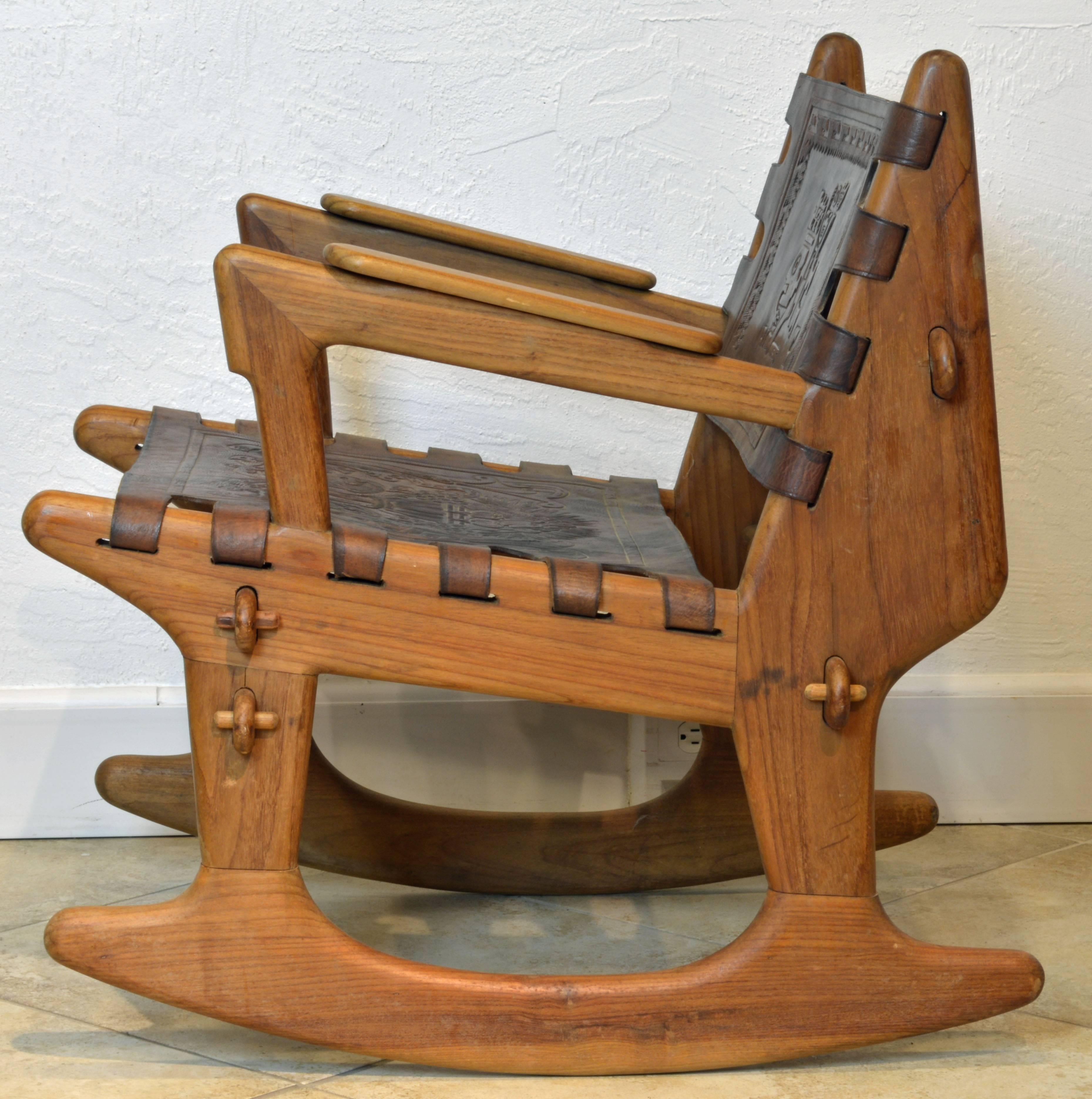 leather and wood rocking chair