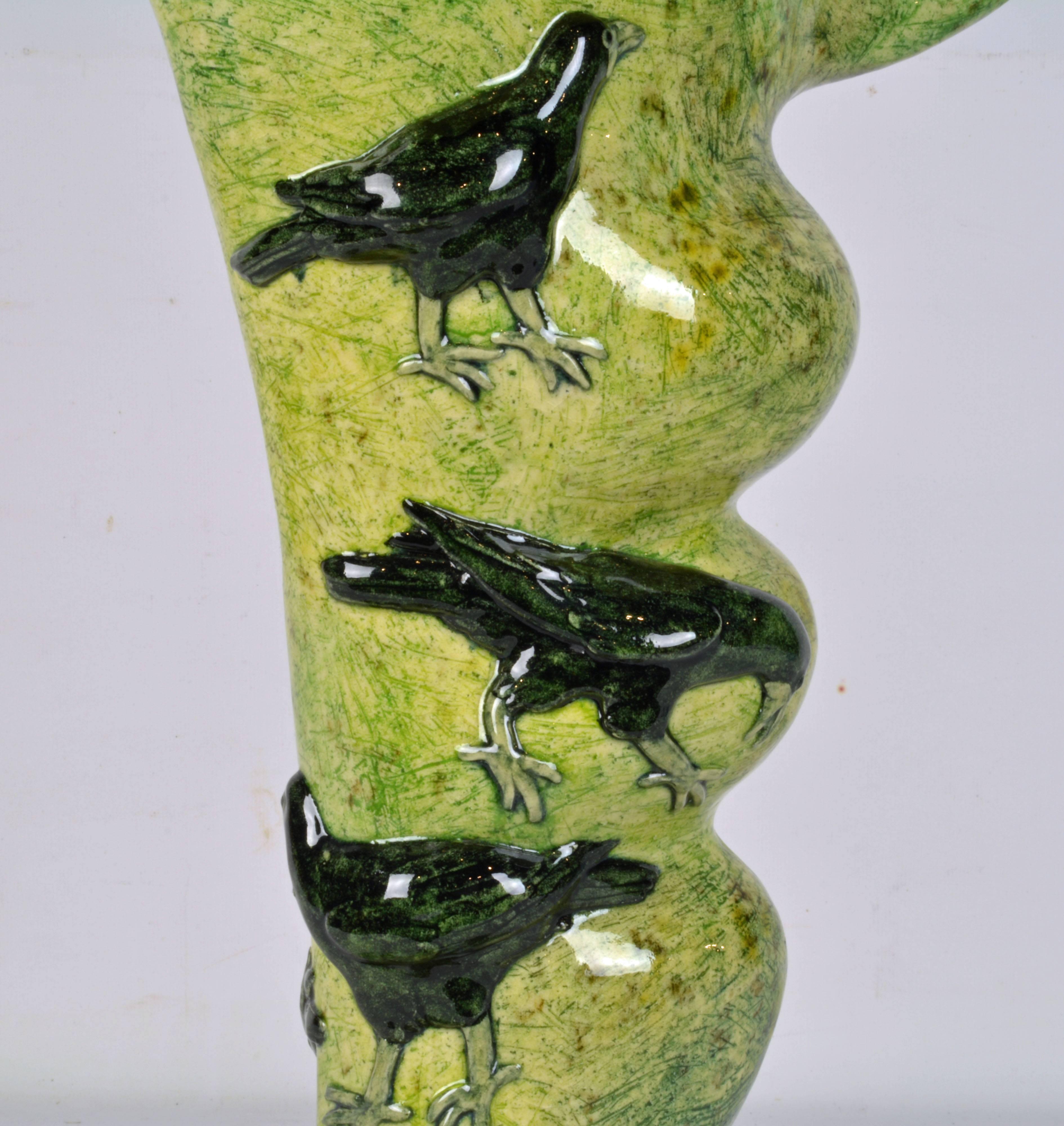 Glazed Unique Nature's Organic Design Large Ceramic Vase with Birds by Anna Lambert
