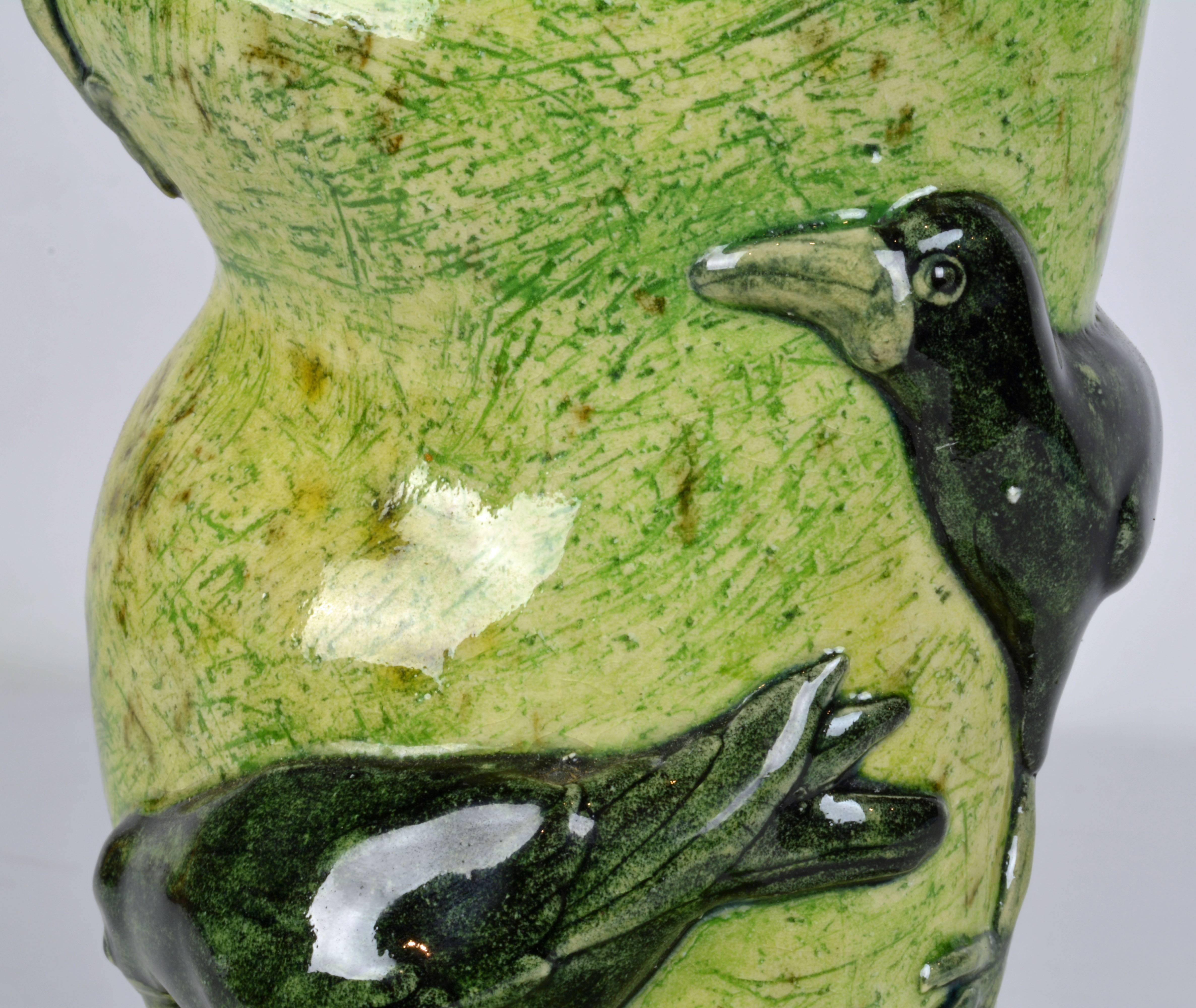 20th Century Unique Nature's Organic Design Large Ceramic Vase with Birds by Anna Lambert