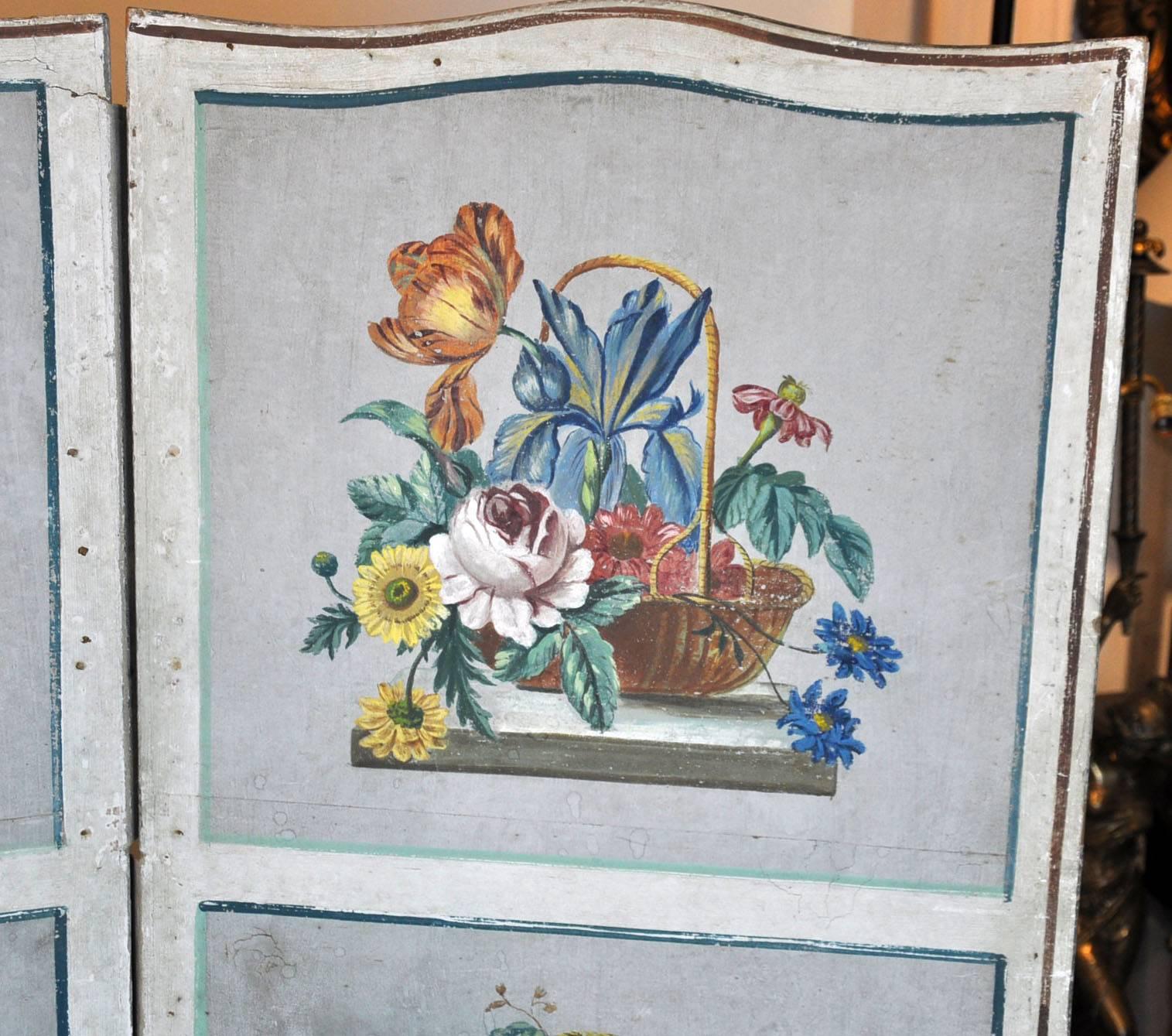 Three-Panel French 19th Century Wallpaper Painted Screen In Good Condition In Ft. Lauderdale, FL