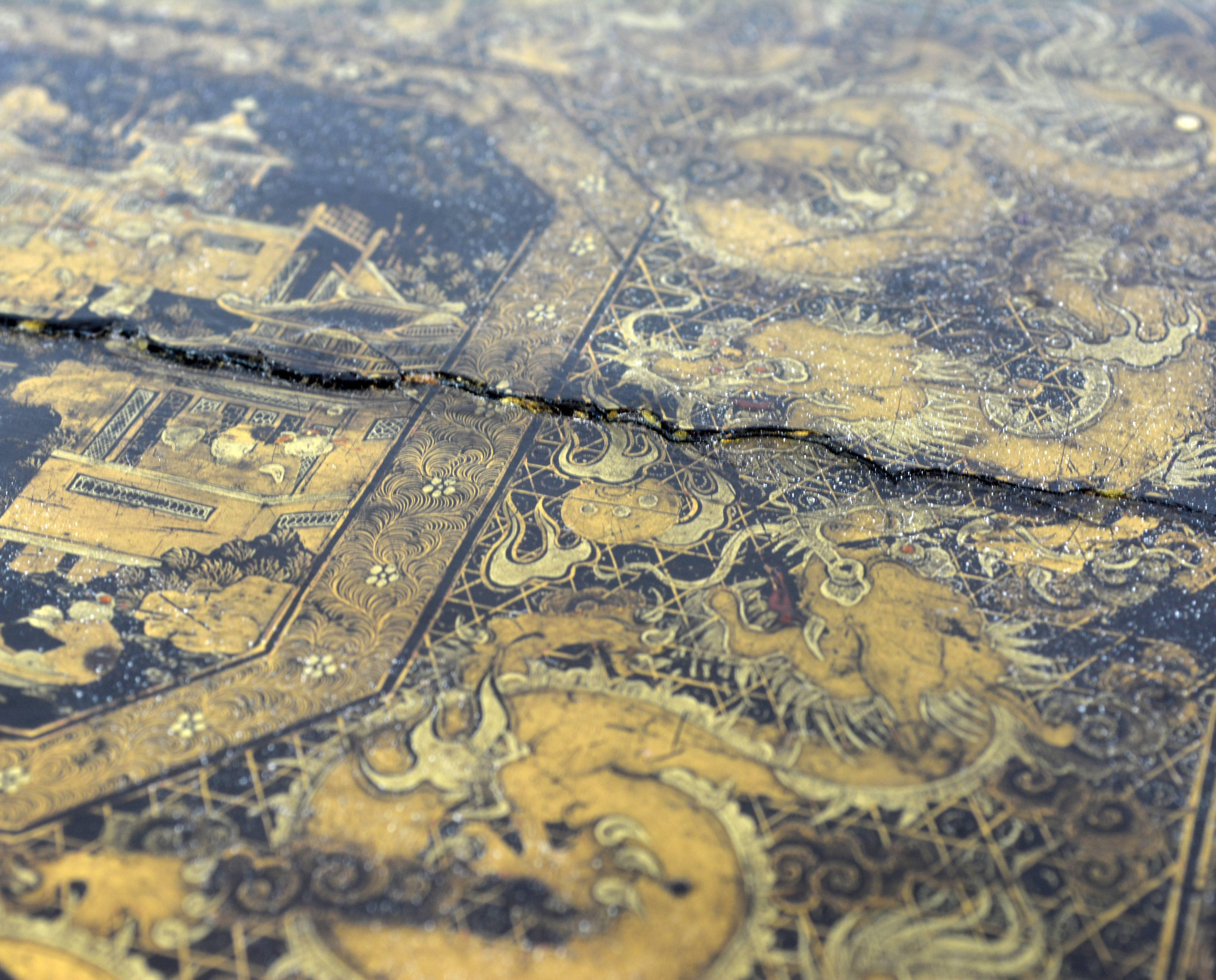 19th Century Chinese Export Richly Gilt Decorated Lacquer Sewing Box and Cover 3