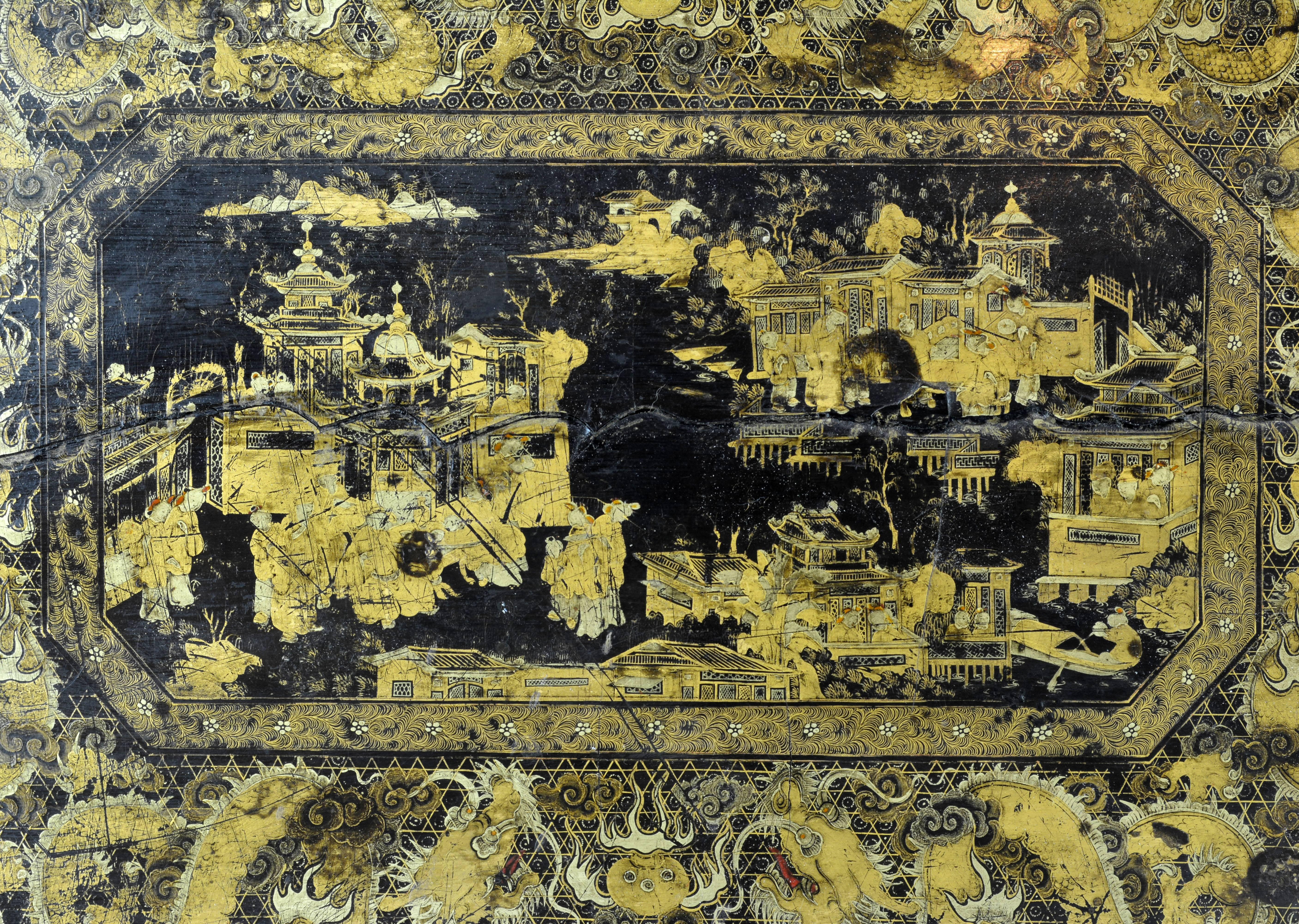 19th Century Chinese Export Richly Gilt Decorated Lacquer Sewing Box and Cover 4