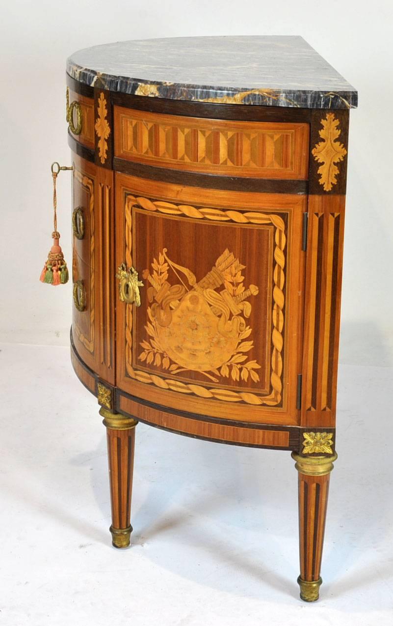 Pair of Portuguese Marble-Top Louis XVI Style Demilune Cabinets 2