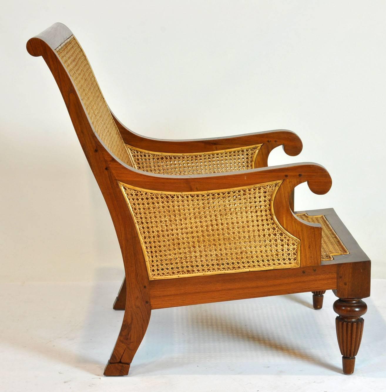 British Colonial Imports Caned Leather Plantation Style Lounge Chair
