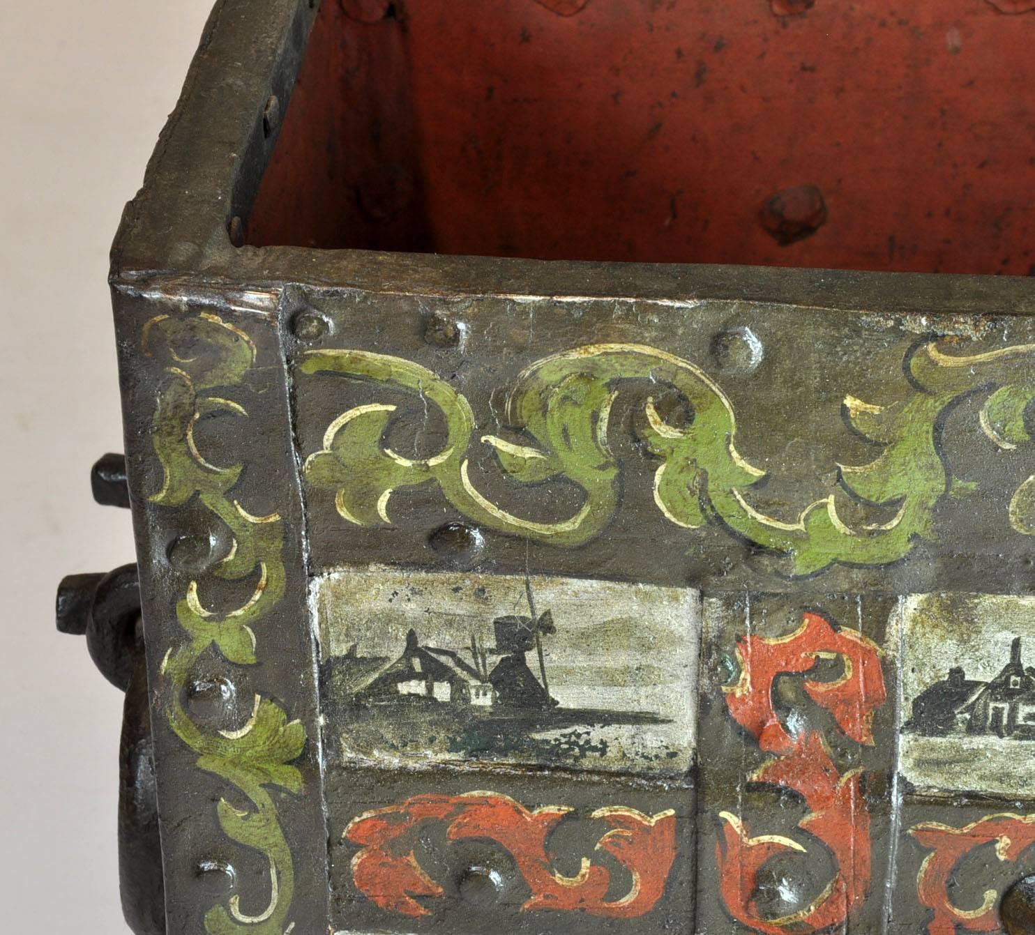 Iron 18th-19th Century Spanish Hand-Painted Strongbox/Safe