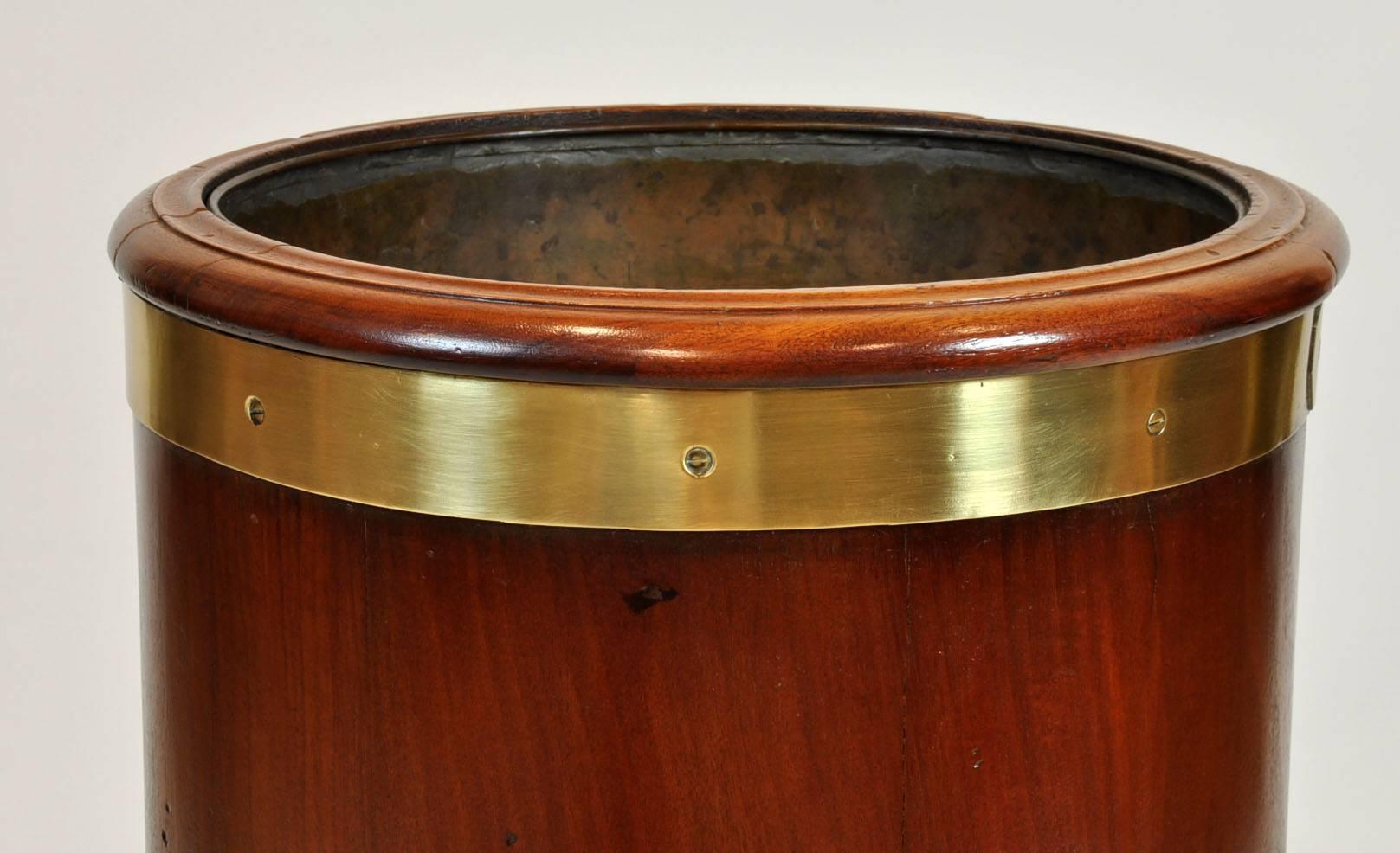 19th Century English Mahogany with Brass Bound Cane or Umbrella Holder with Liner