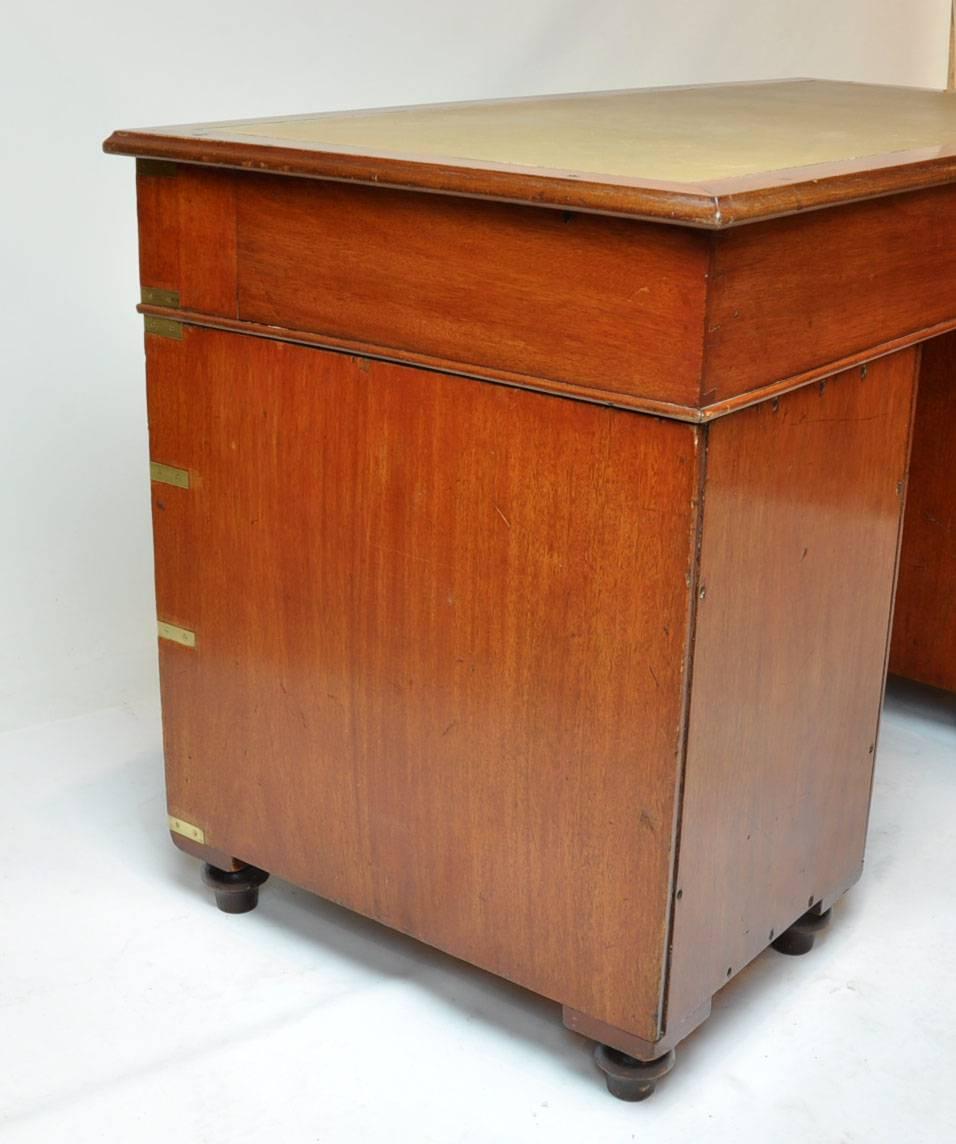 English Campaign Pedestal Kneehole Desk with Leather Top 3