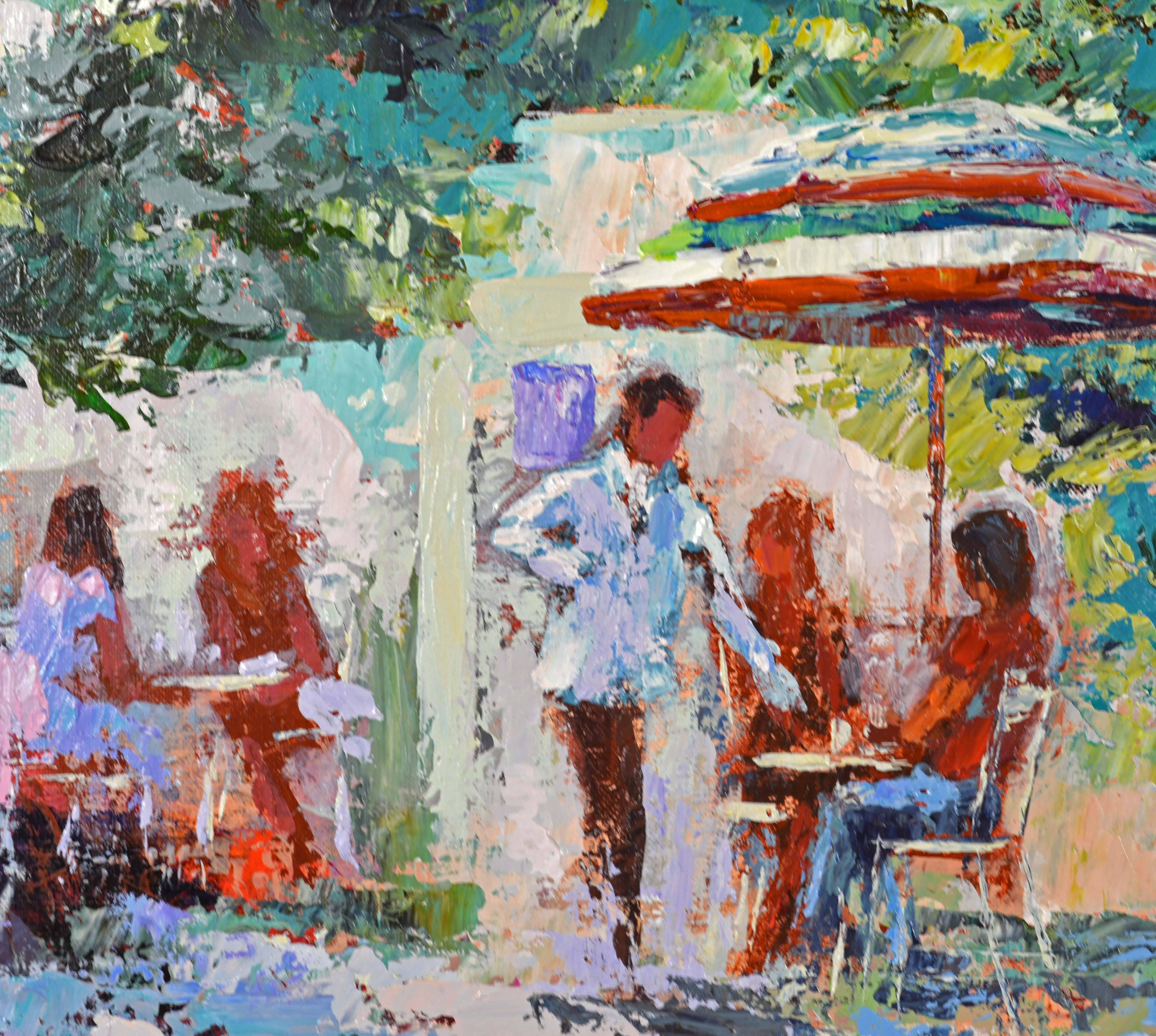 Modern 'The French Village Cafe' Large Impressionist Work by Mark King