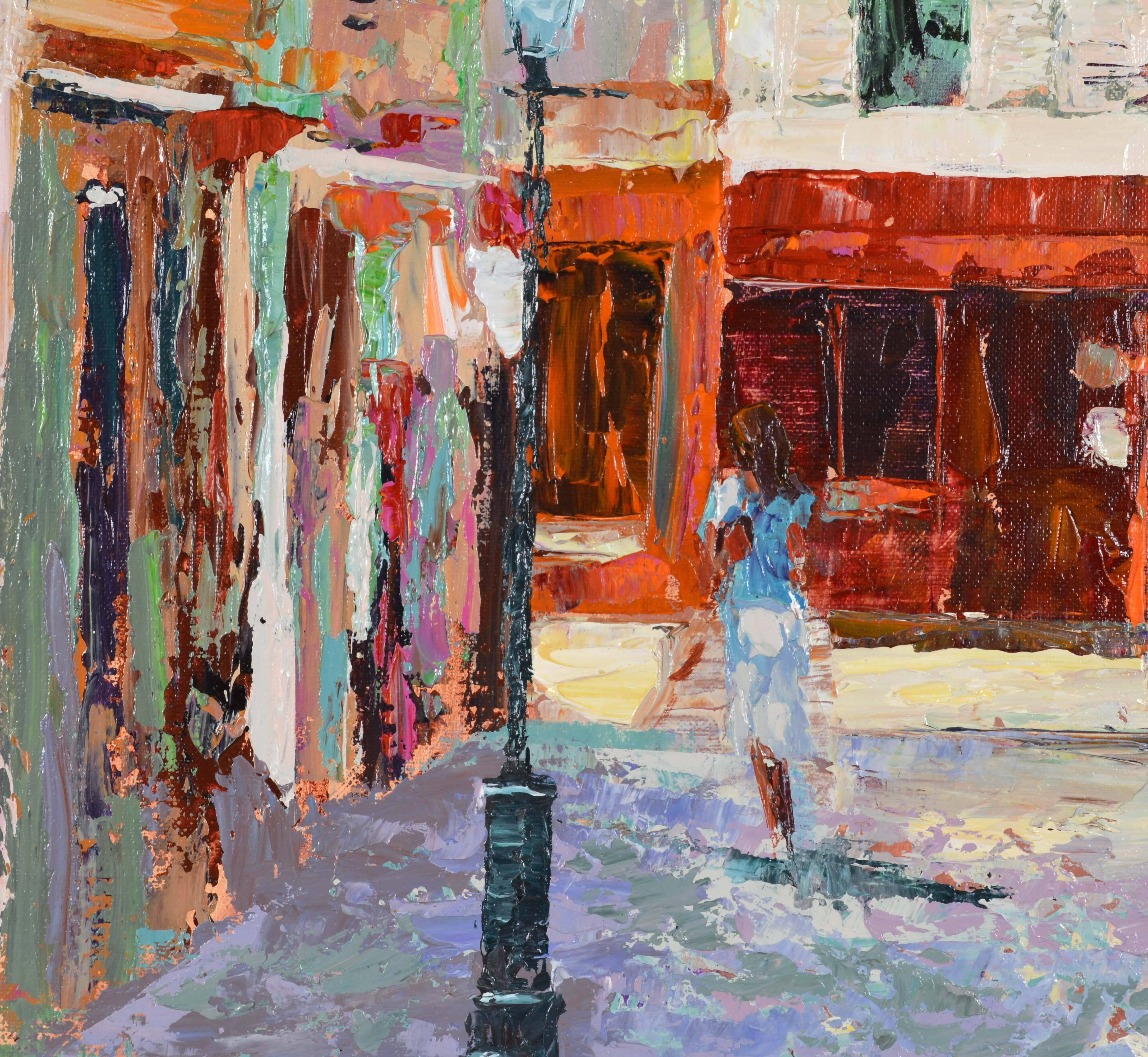 American 'The French Village Cafe' Large Impressionist Work by Mark King