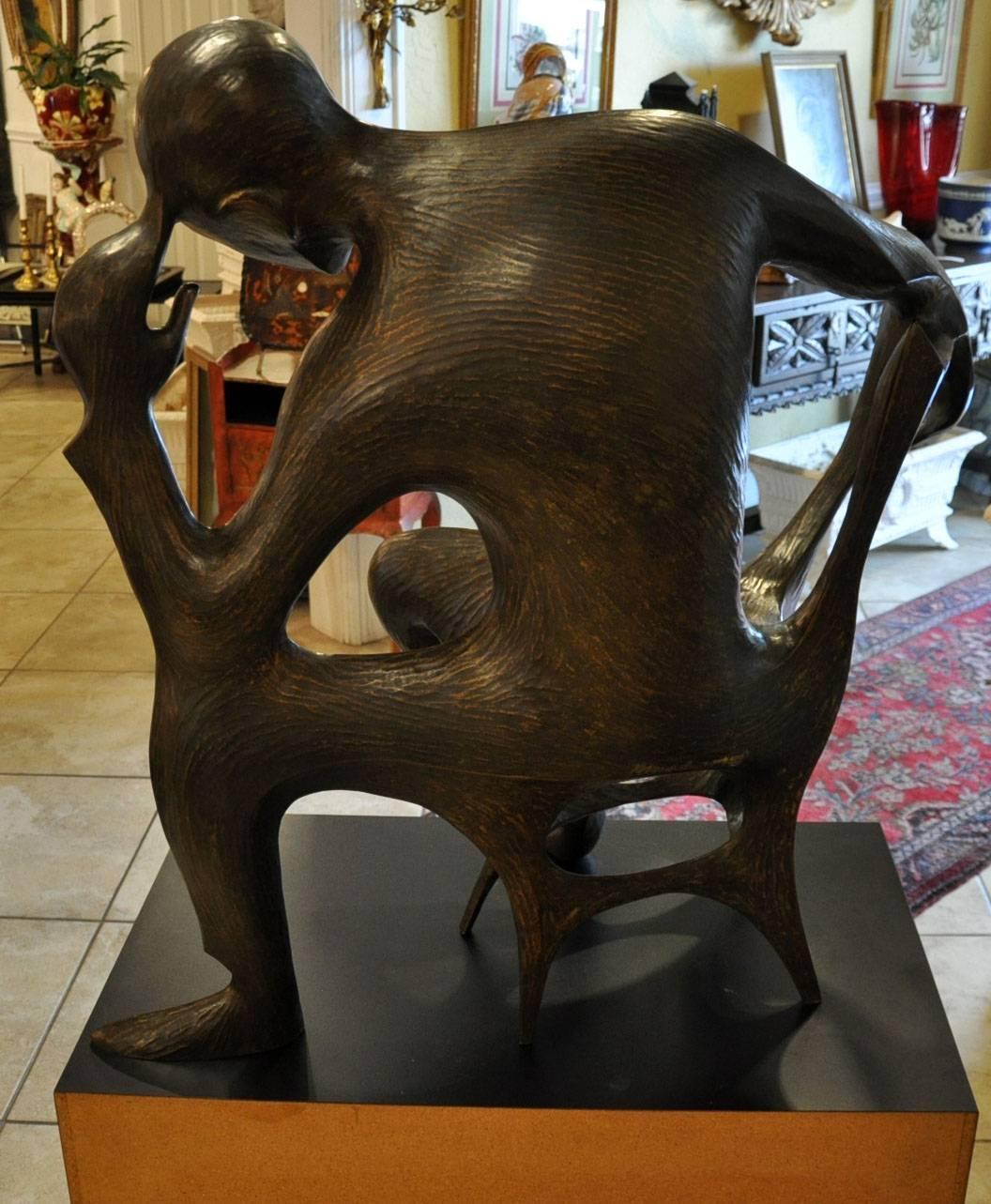 American Large Bronze Sculpture by Harry Marinsky 'The Listener, ' 1969