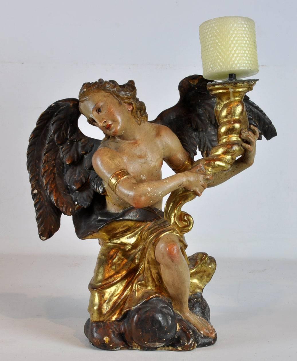 Pair of Italian Late 18th Century Carved Wood Putti / Angels Candleholders 2