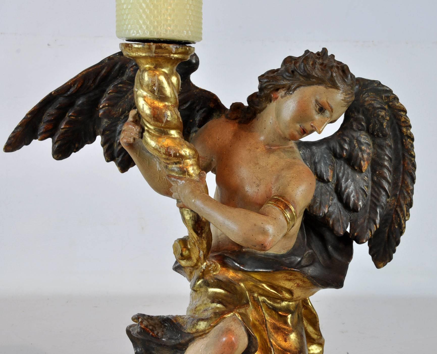 Pair of Italian Late 18th Century Carved Wood Putti / Angels Candleholders 3