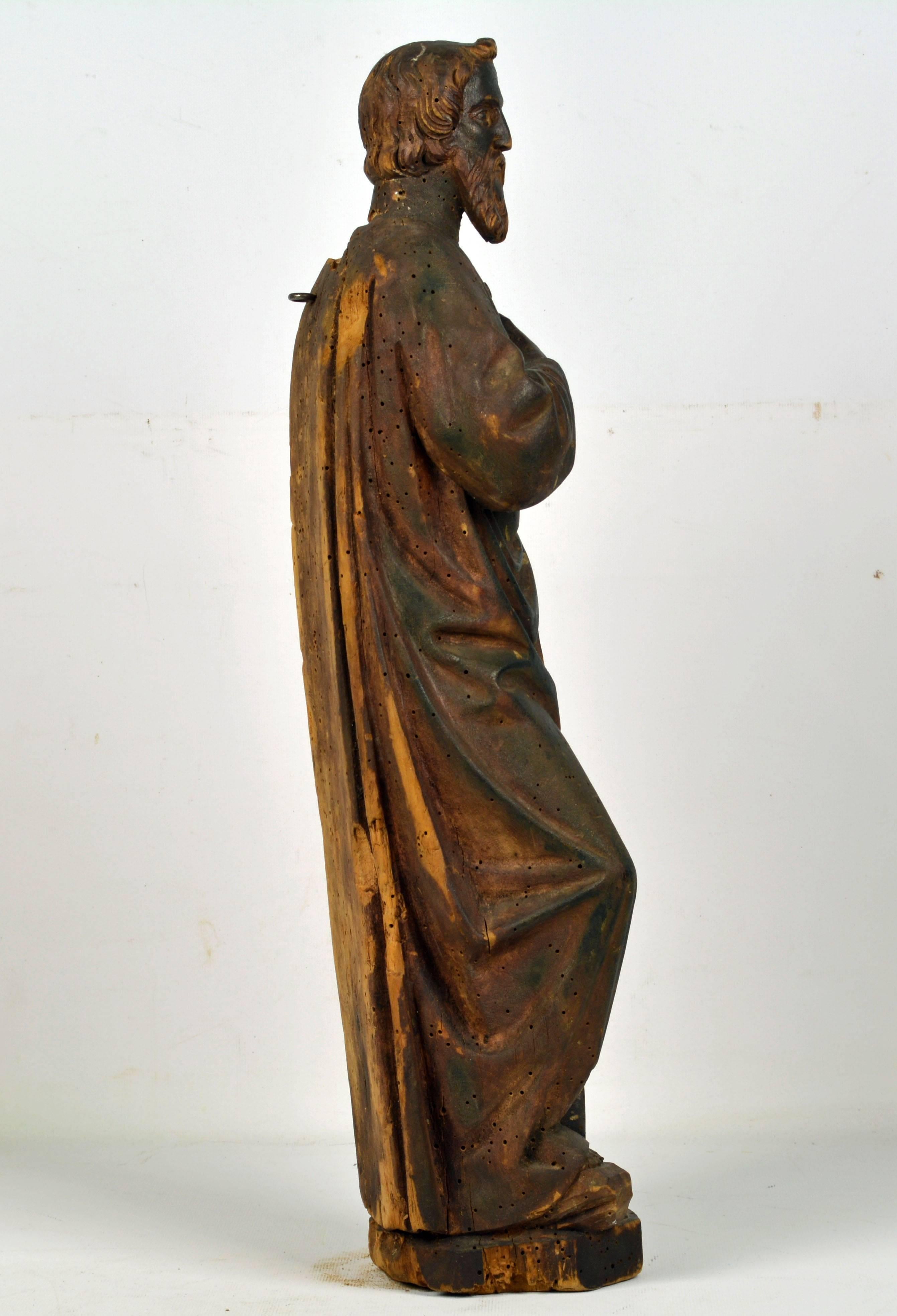 Early 18th Century Italian School Baroque Carved Statue of a Religious Figure In Fair Condition In Ft. Lauderdale, FL
