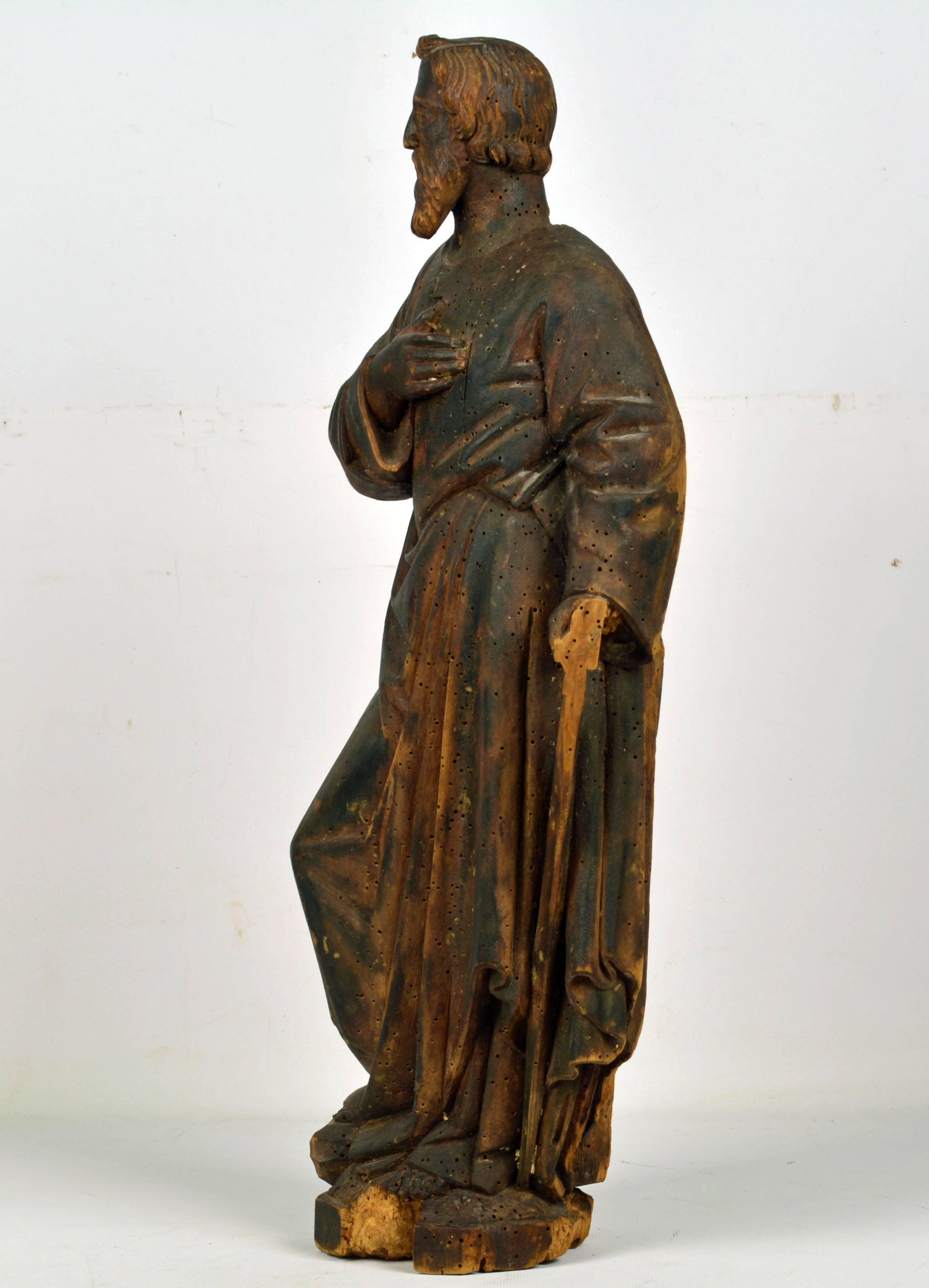 Wood Early 18th Century Italian School Baroque Carved Statue of a Religious Figure