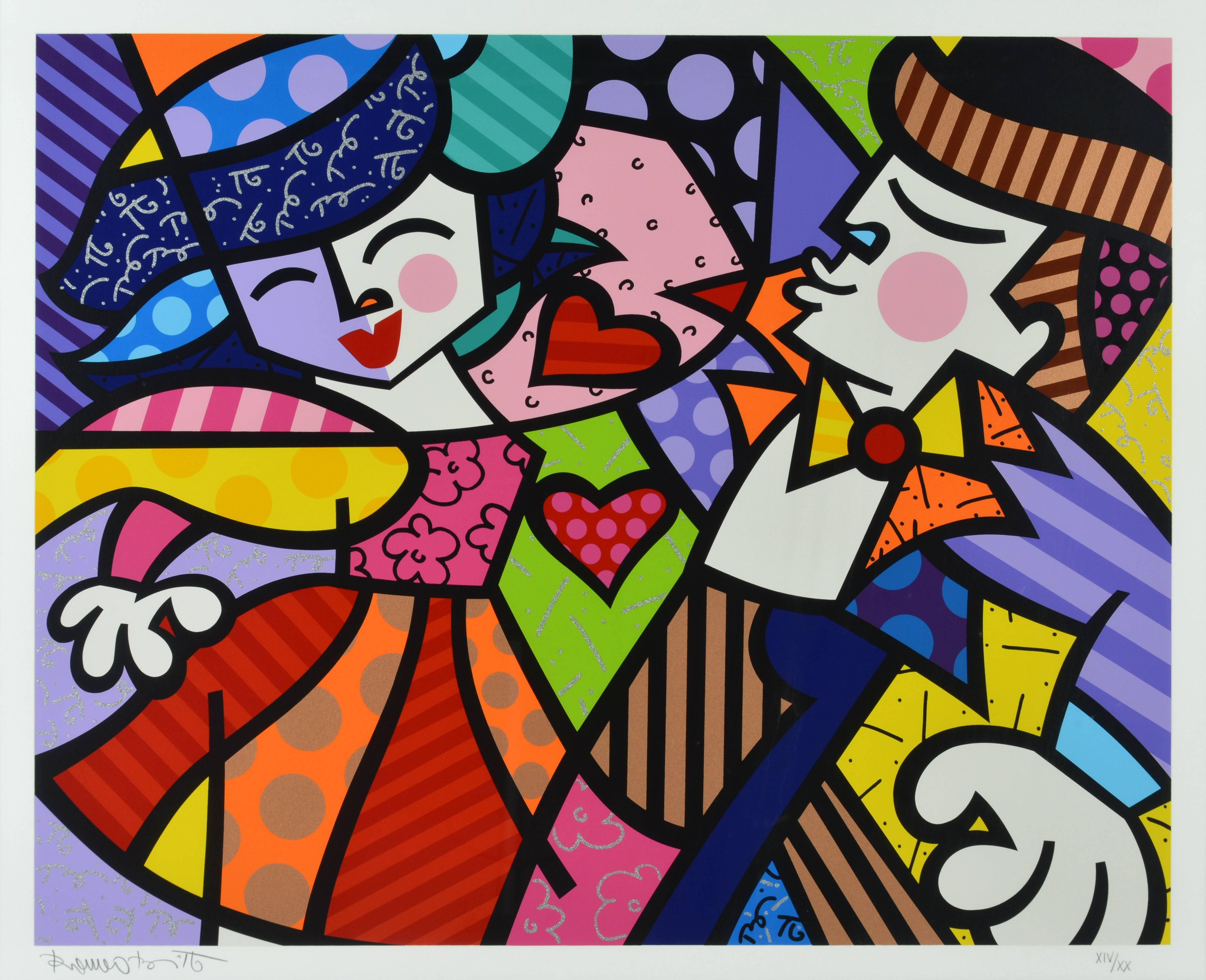 A rare vintage serigraph on paper by Romero Britto 'Swing' signed by the artist in pencil and numbered with Roman numerals XIV/XX (14/20). When some serigraphs are produced there will be a limited regular edition as well as a usually smaller edition